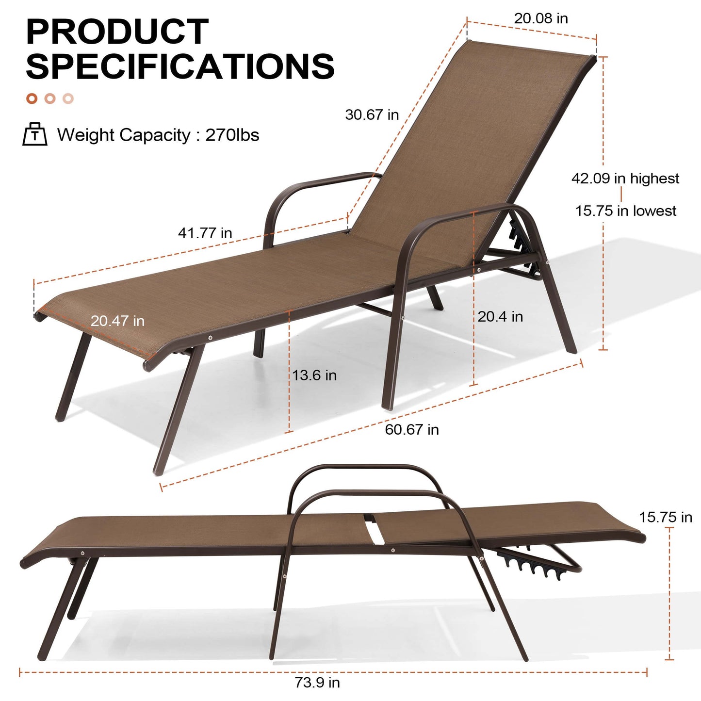 Textilene Adjustable Outdoor Chaise Lounge Set of 2
