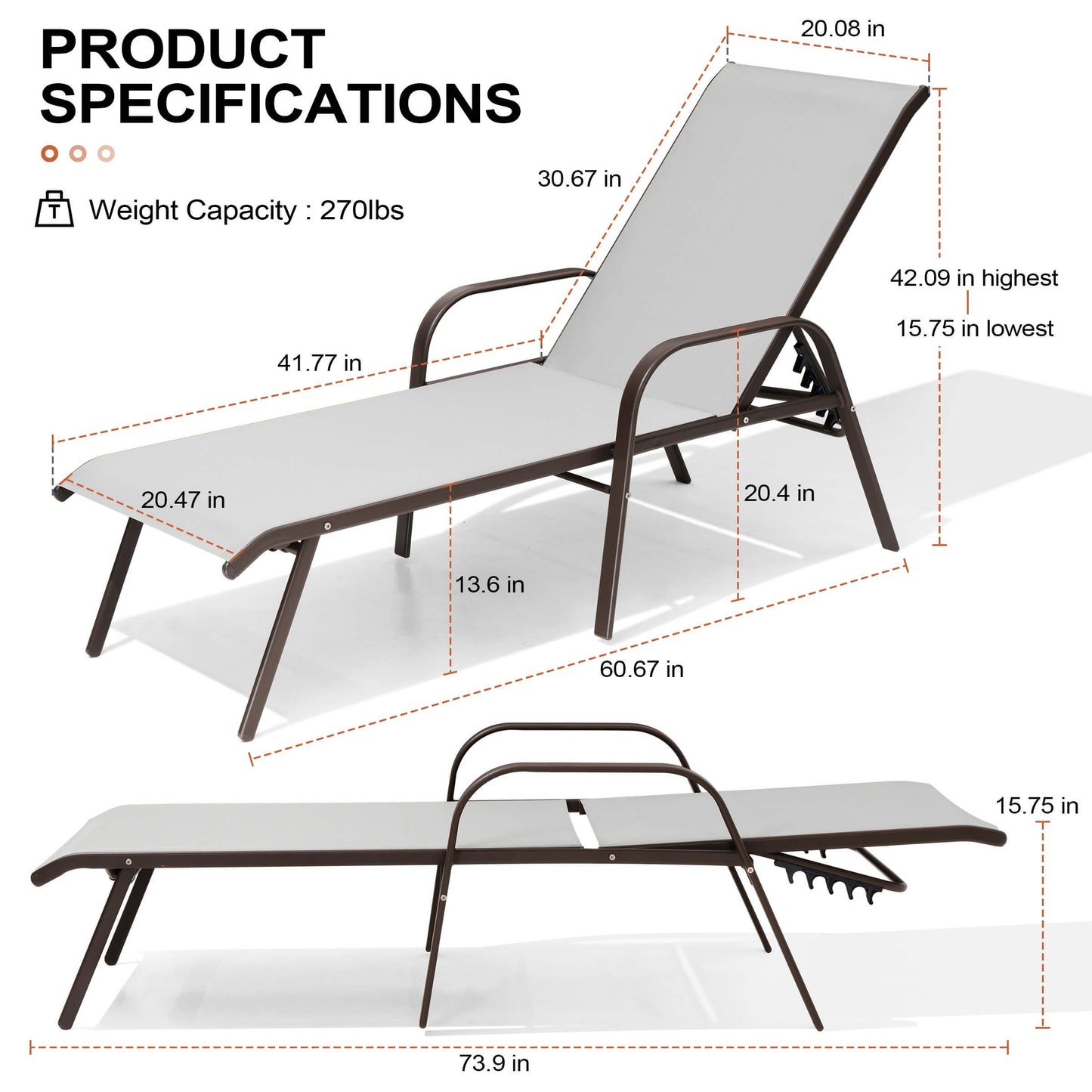 Textilene Adjustable Outdoor Chaise Lounge Set of 2
