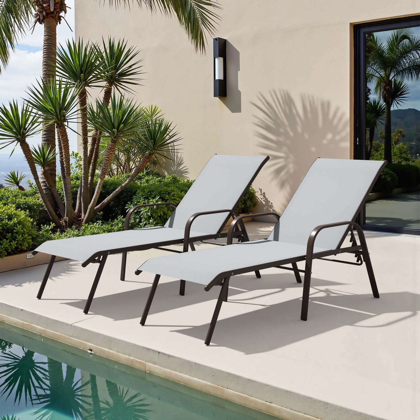 Textilene Adjustable Outdoor Chaise Lounge Set of 2
