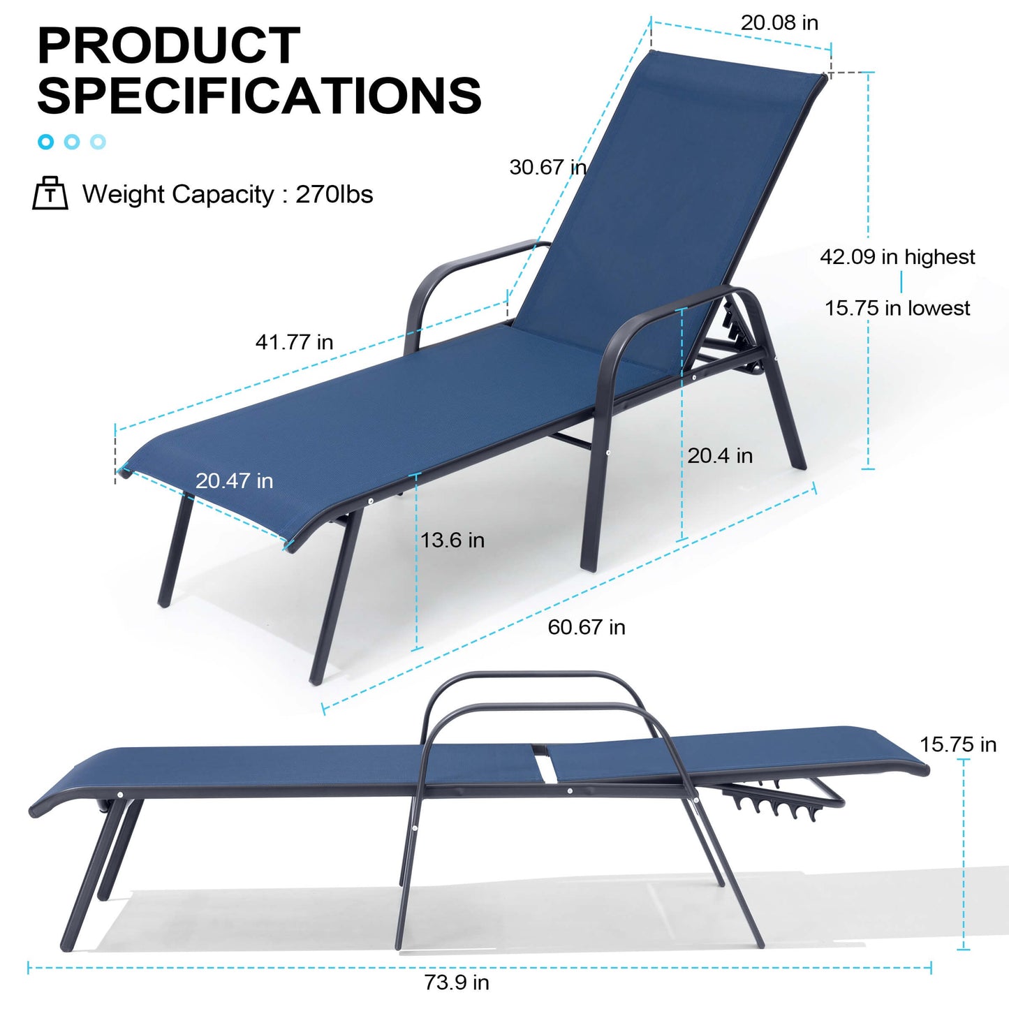 Textilene Adjustable Outdoor Chaise Lounge Set of 2