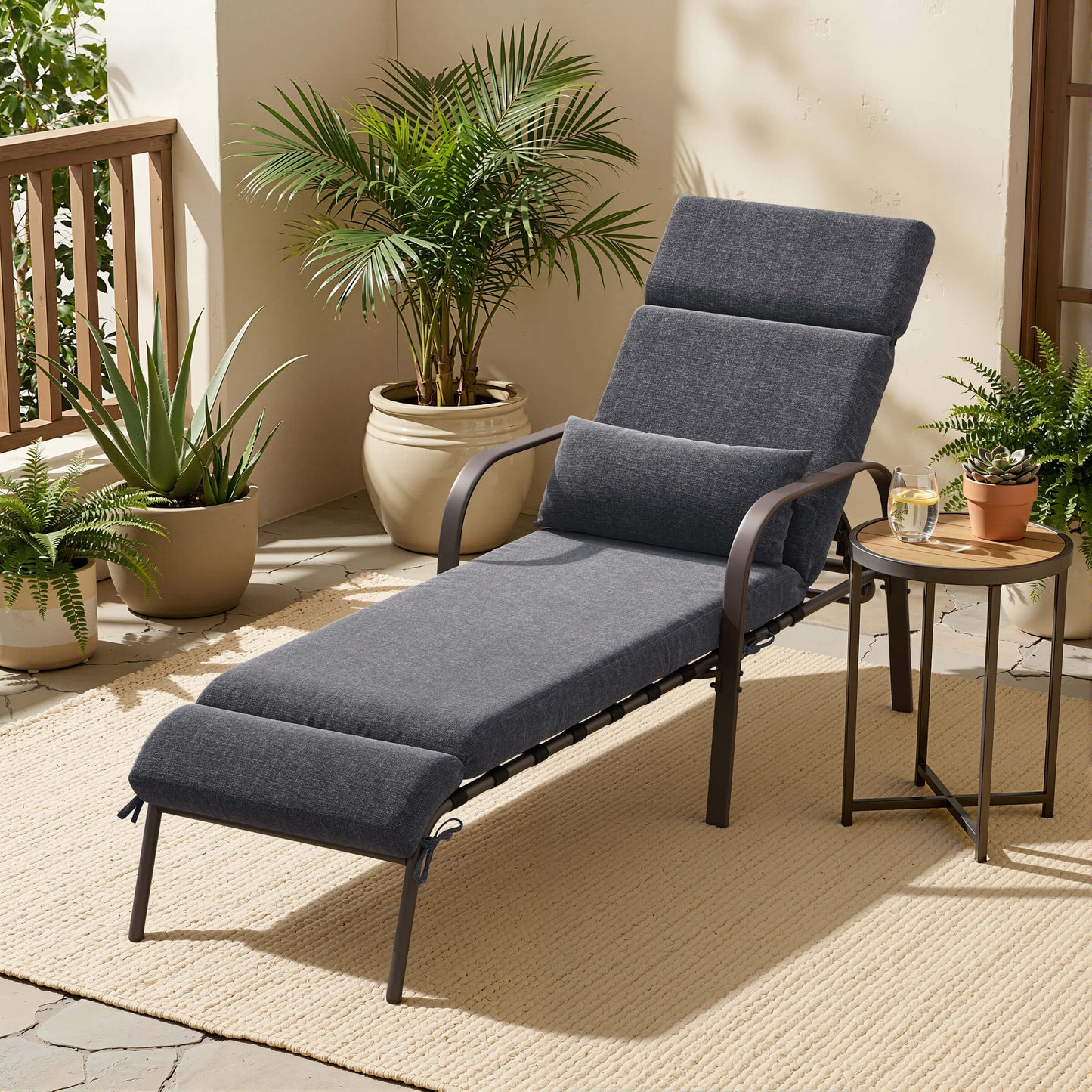 Adjustable Outdoor Chaise Lounge with Cushion & Pillow