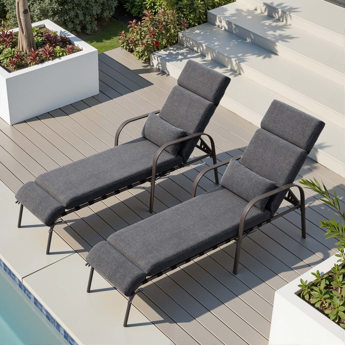 Adjustable Outdoor Chaise Lounge with Cushion & Pillow