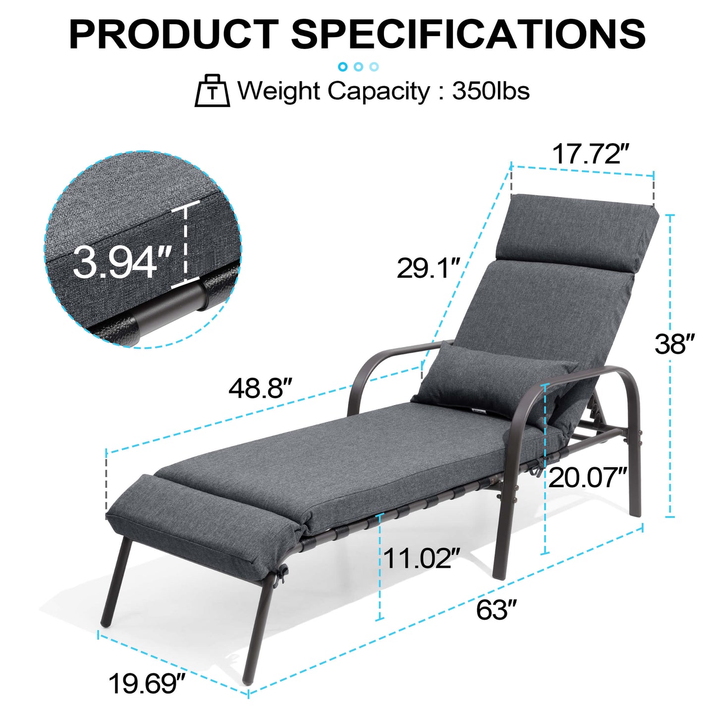 Adjustable Outdoor Chaise Lounge with Cushion & Pillow