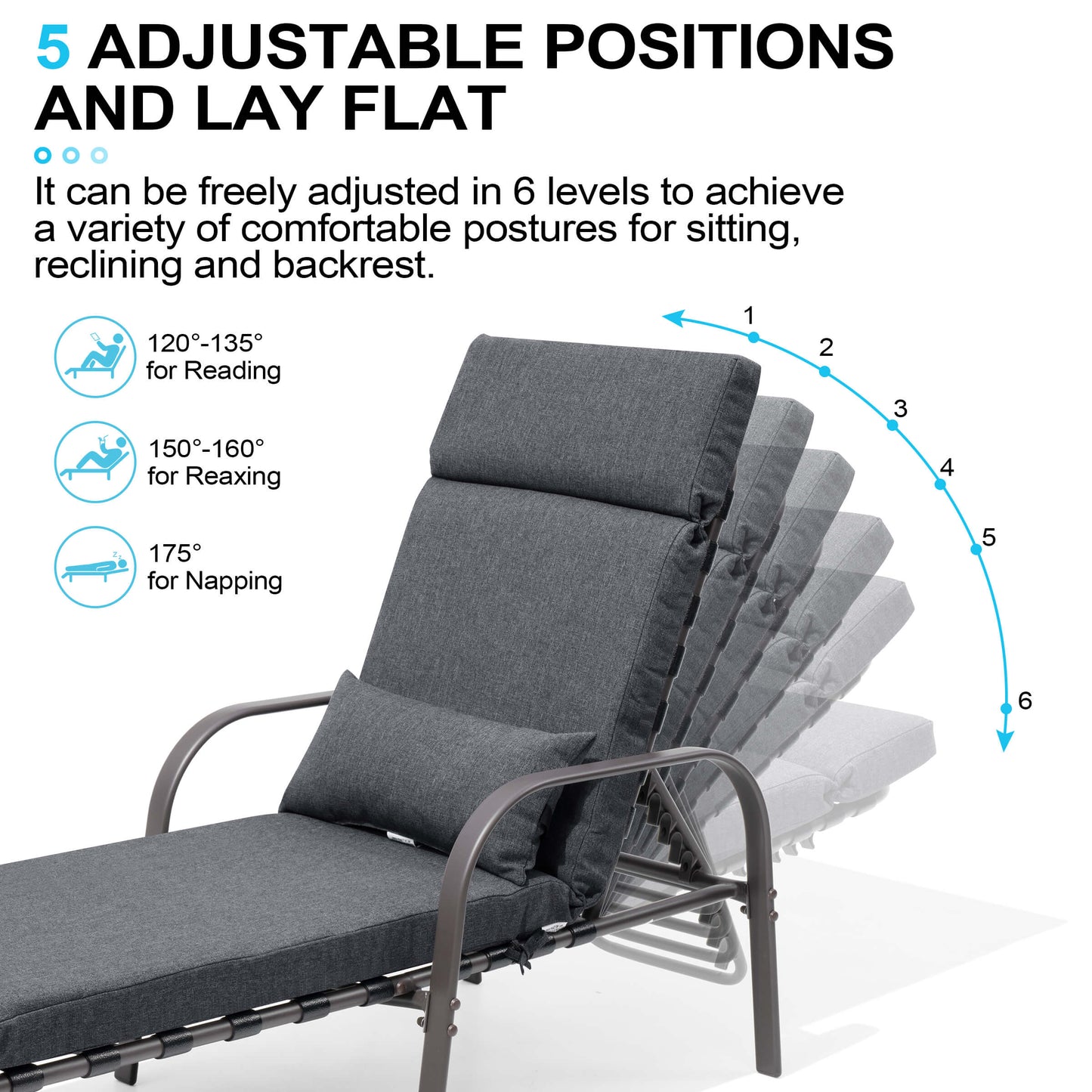 Adjustable Outdoor Chaise Lounge with Cushion & Pillow