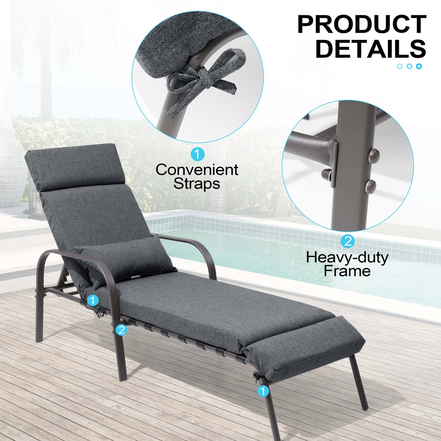 Adjustable Outdoor Chaise Lounge with Cushion & Pillow