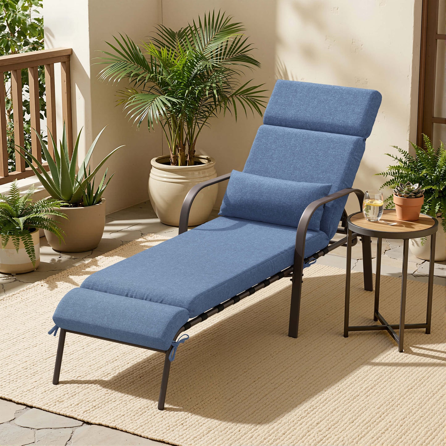 Adjustable Outdoor Chaise Lounge with Cushion & Pillow