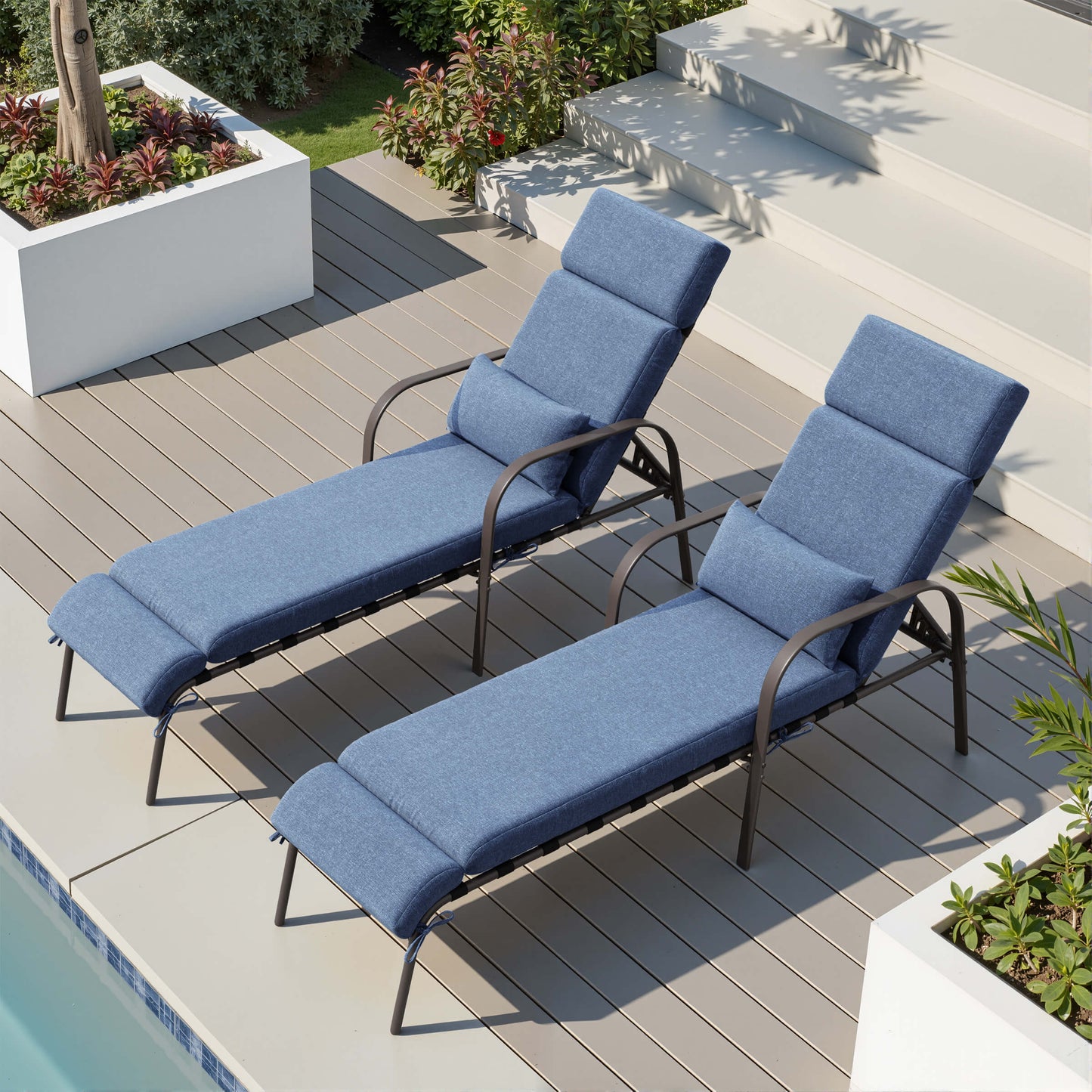 Adjustable Outdoor Chaise Lounge with Cushion & Pillow