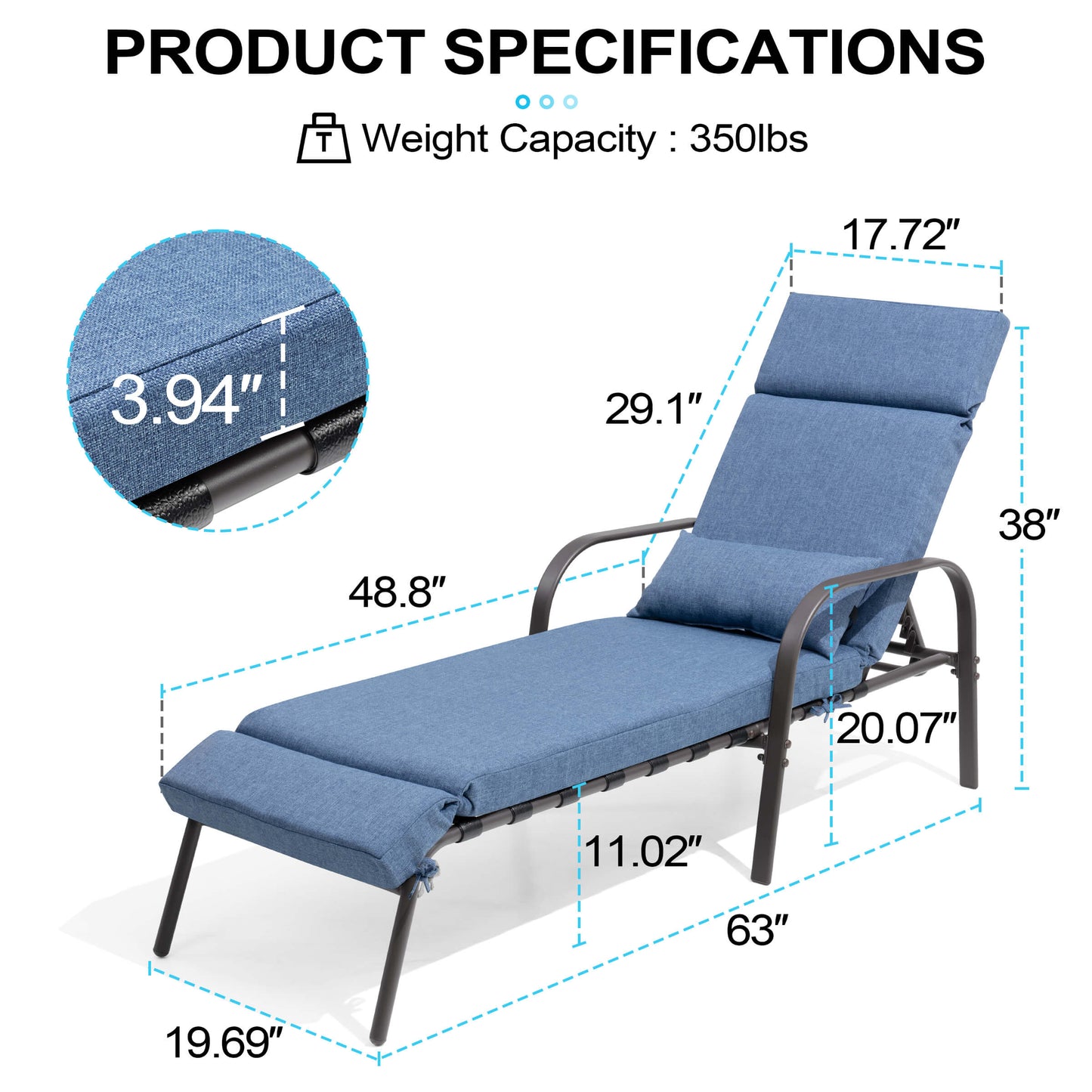 Adjustable Outdoor Chaise Lounge with Cushion & Pillow
