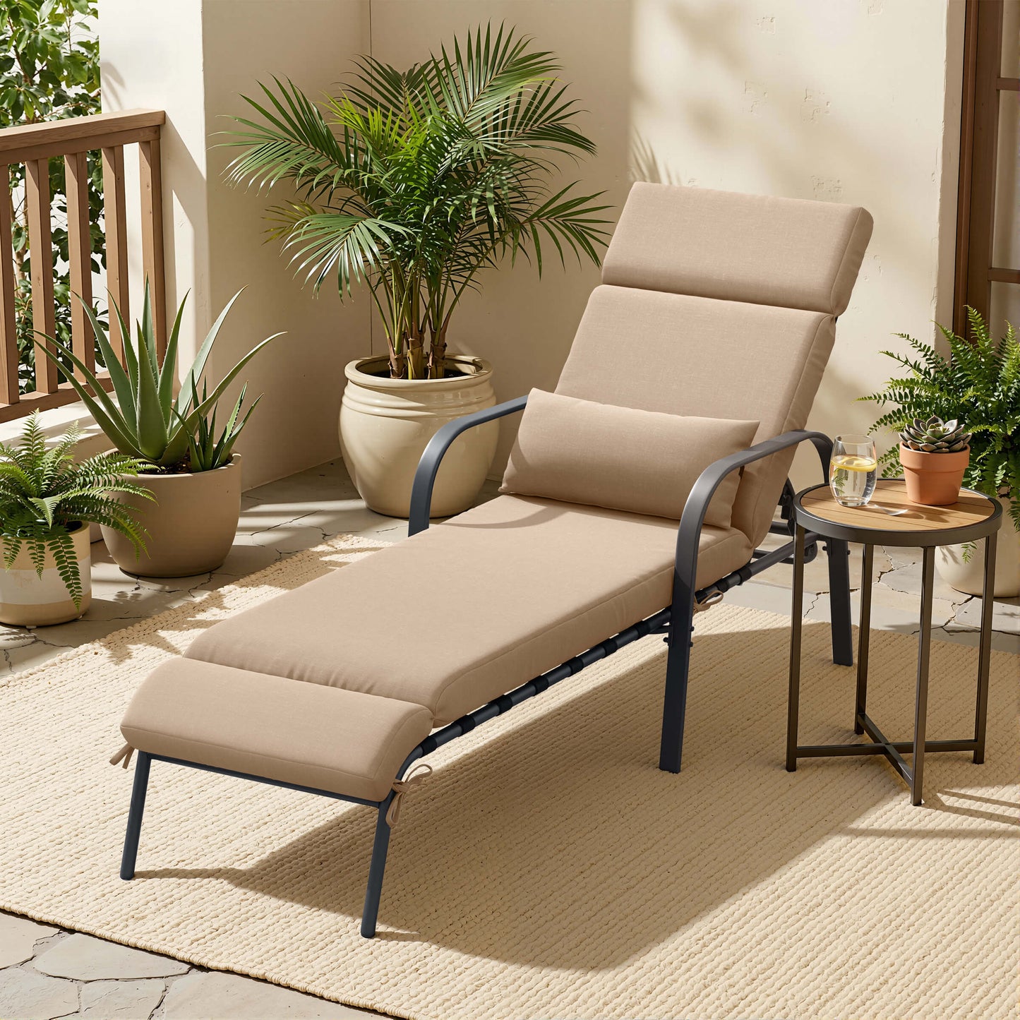 Adjustable Outdoor Chaise Lounge with Cushion & Pillow