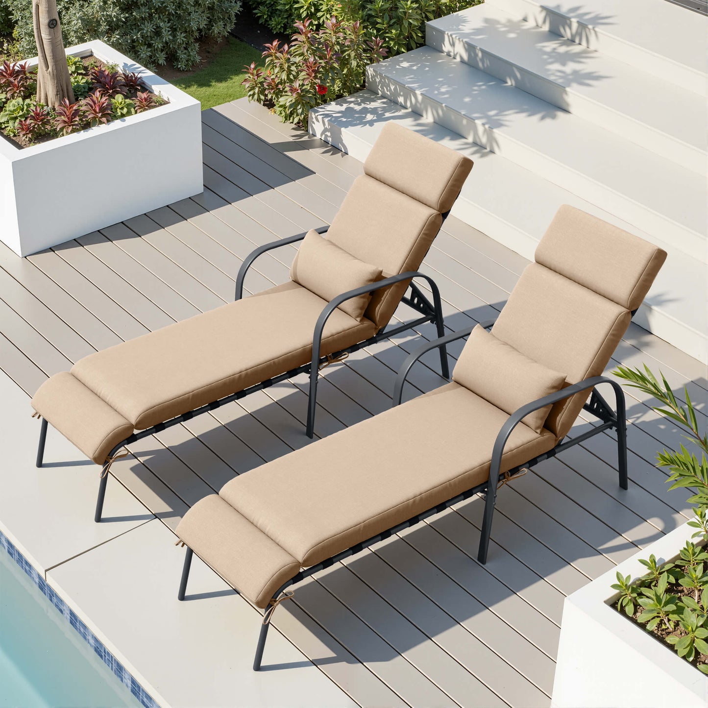 Adjustable Outdoor Chaise Lounge with Cushion & Pillow