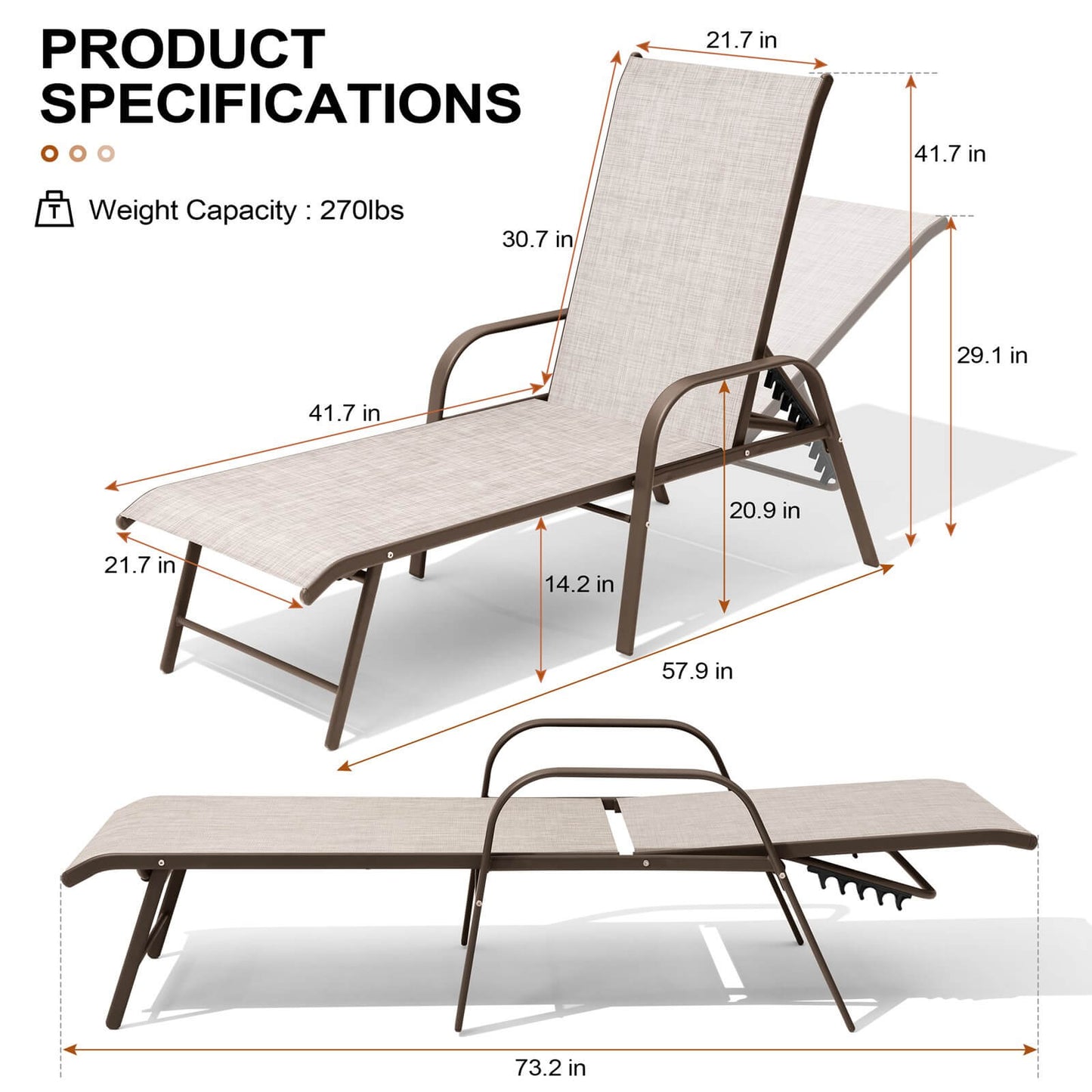 Aluminum Adjustable Outdoor Chaise Lounge Set of 2