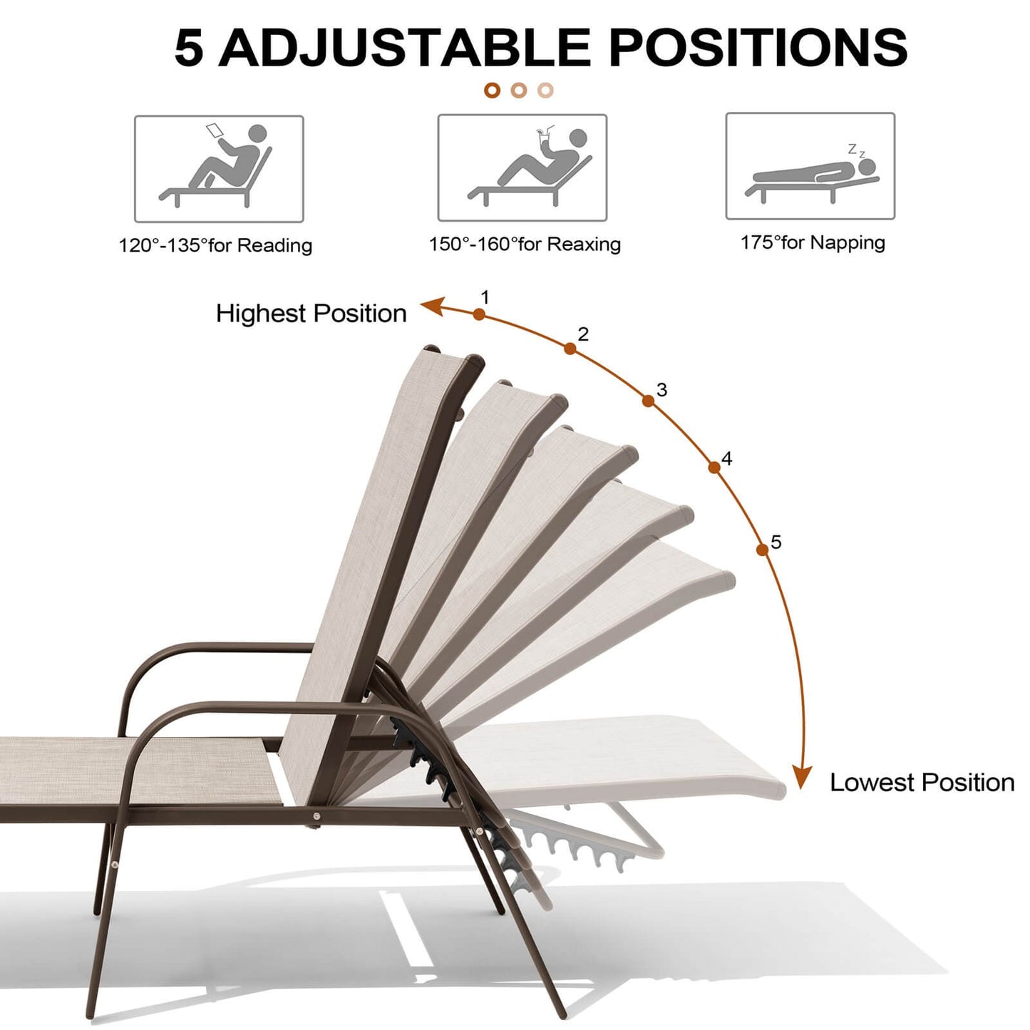 Aluminum Adjustable Outdoor Chaise Lounge Set of 2