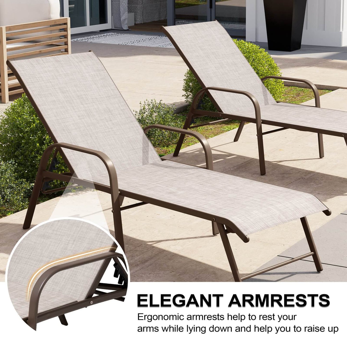 Aluminum Adjustable Outdoor Chaise Lounge Set of 2