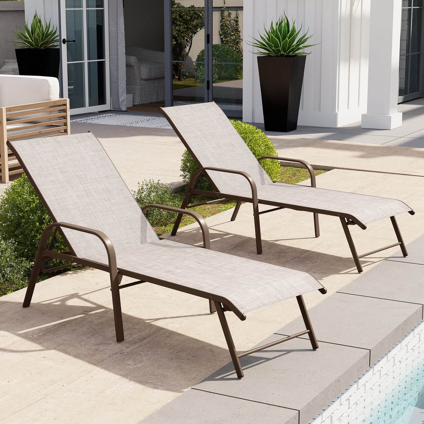 Aluminum Adjustable Outdoor Chaise Lounge Set of 2