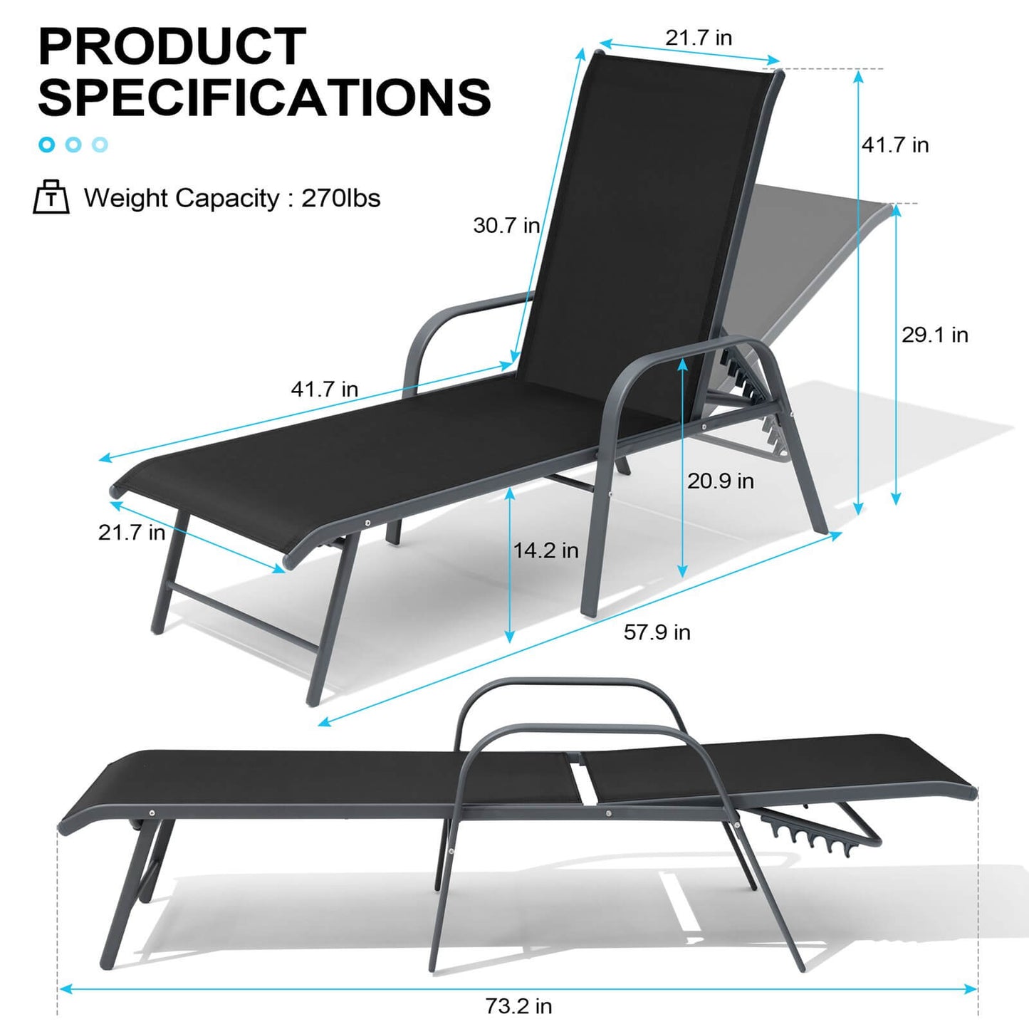 Aluminum Adjustable Outdoor Chaise Lounge Set of 2