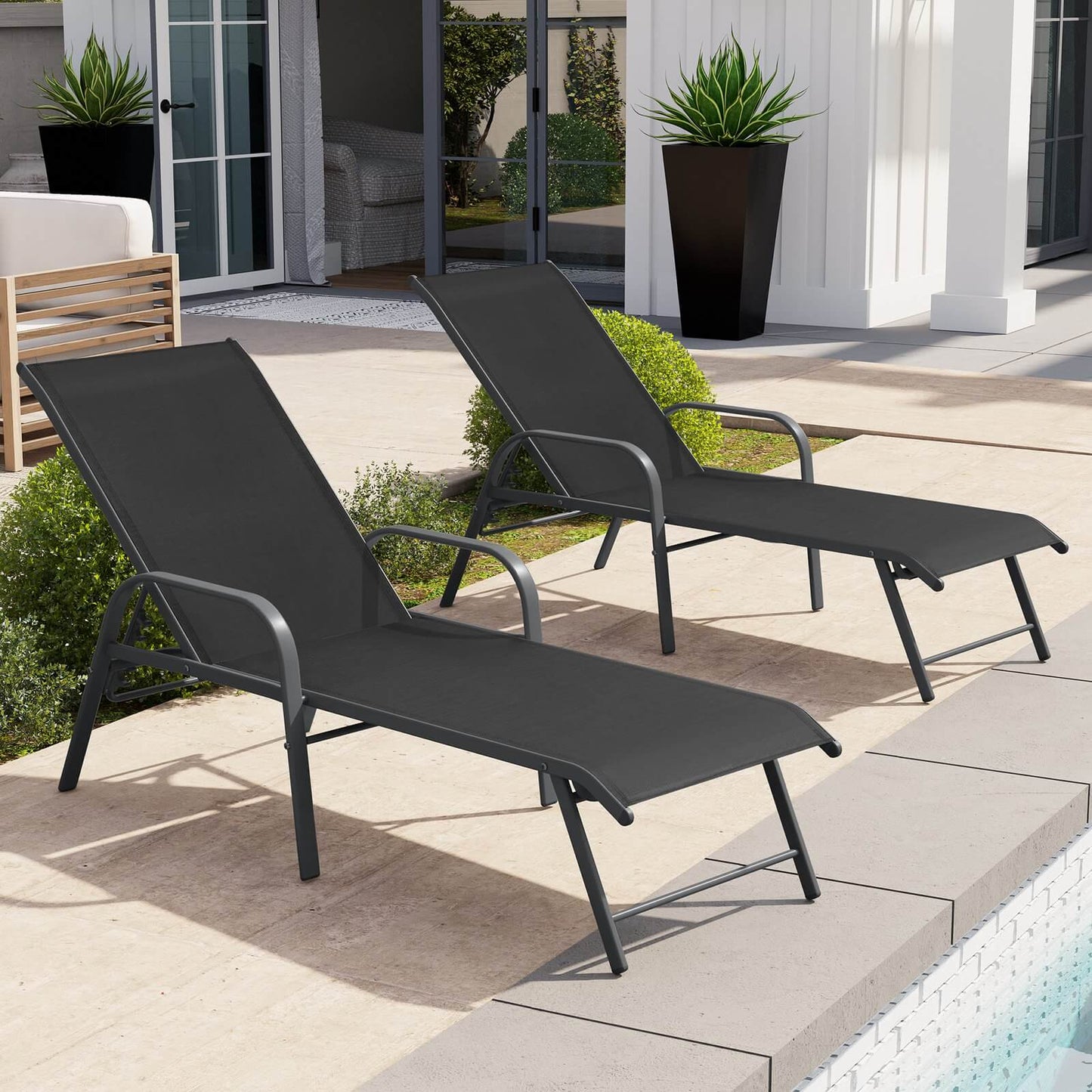 Aluminum Adjustable Outdoor Chaise Lounge Set of 2