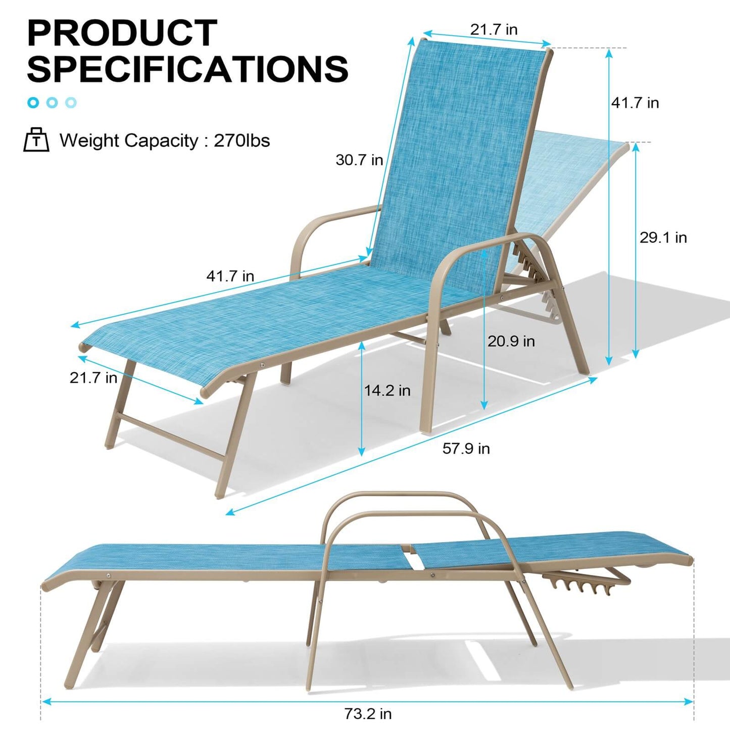 Aluminum Adjustable Outdoor Chaise Lounge Set of 2