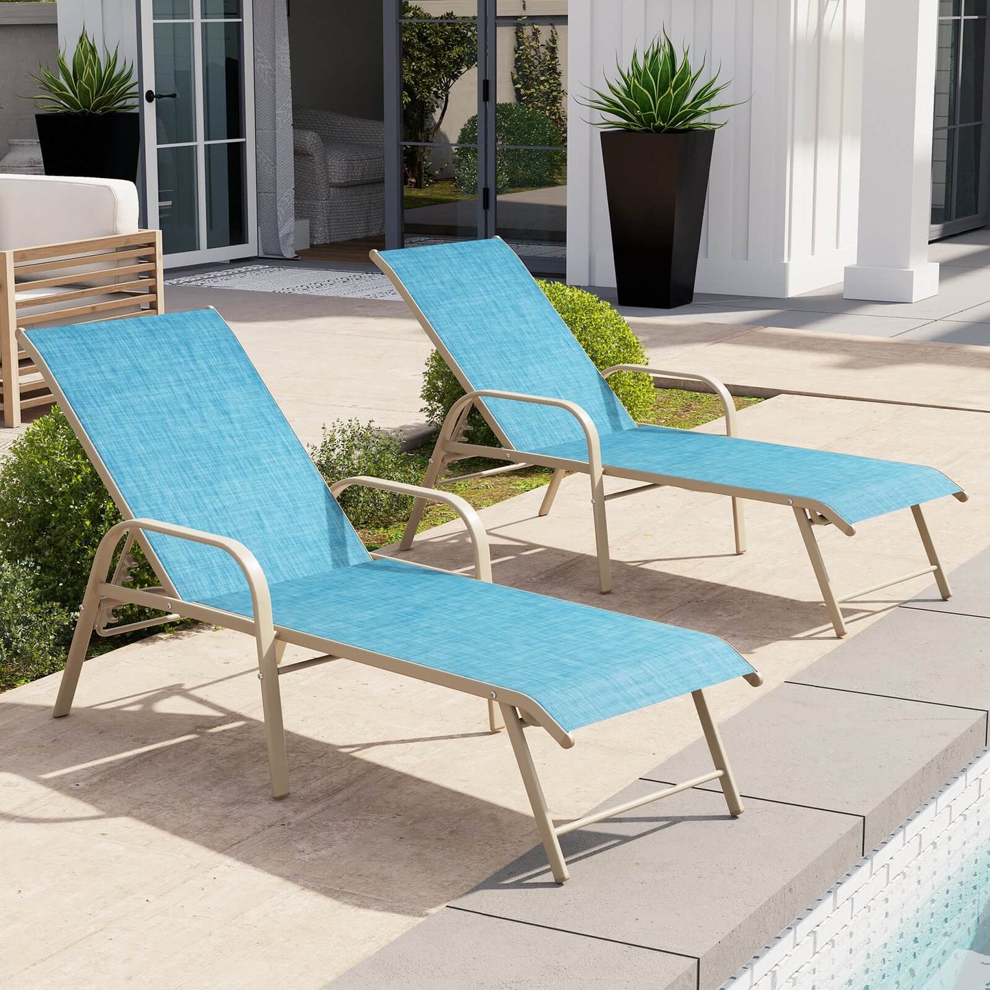 Aluminum Adjustable Outdoor Chaise Lounge Set of 2