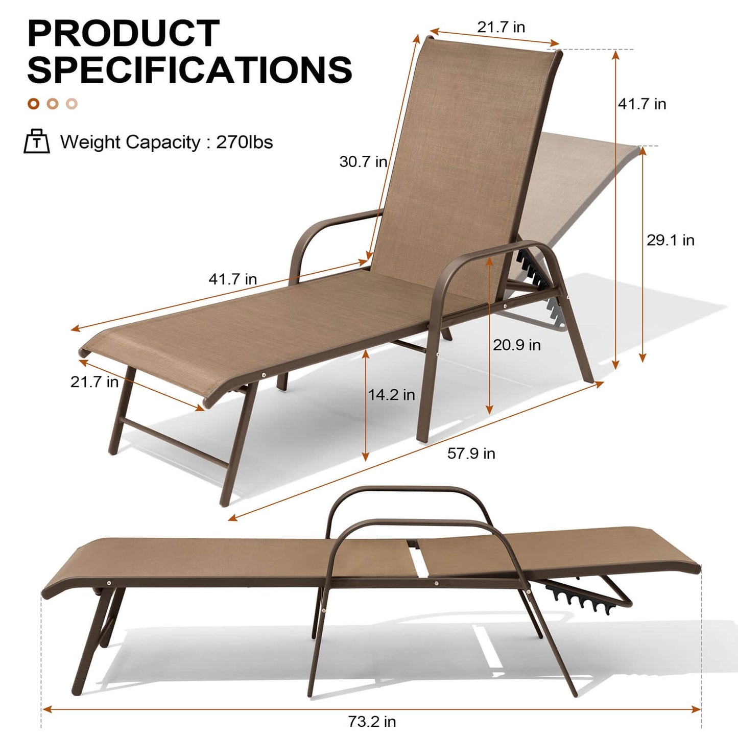 Aluminum Adjustable Outdoor Chaise Lounge Set of 2