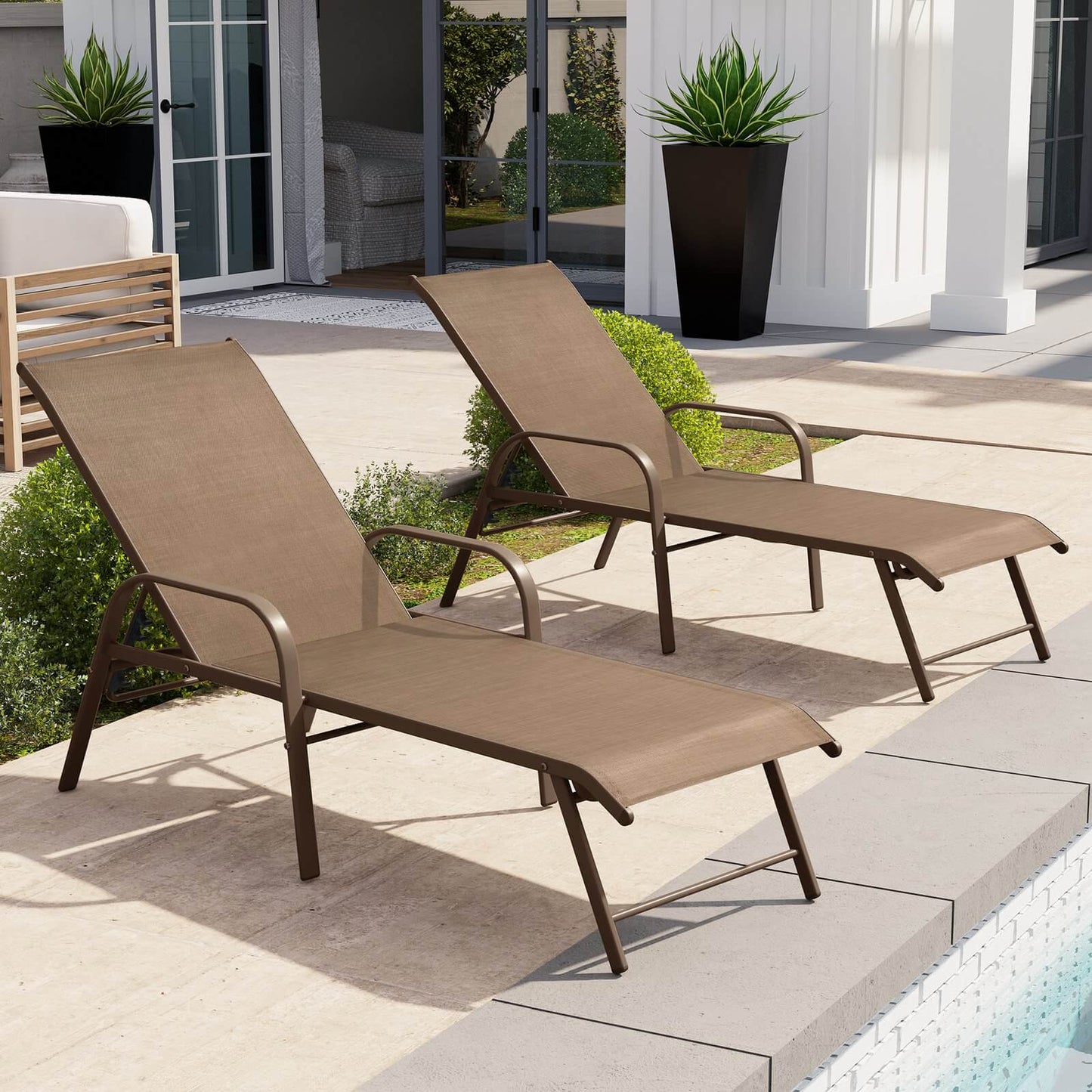 Aluminum Adjustable Outdoor Chaise Lounge Set of 2
