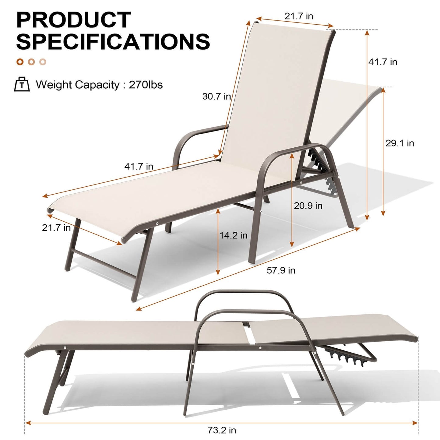 Aluminum Adjustable Outdoor Chaise Lounge Set of 2