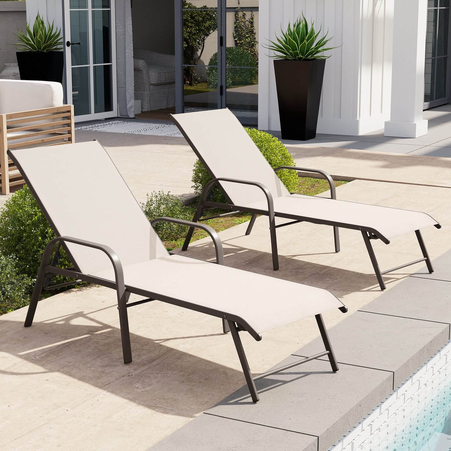 Aluminum Adjustable Outdoor Chaise Lounge Set of 2