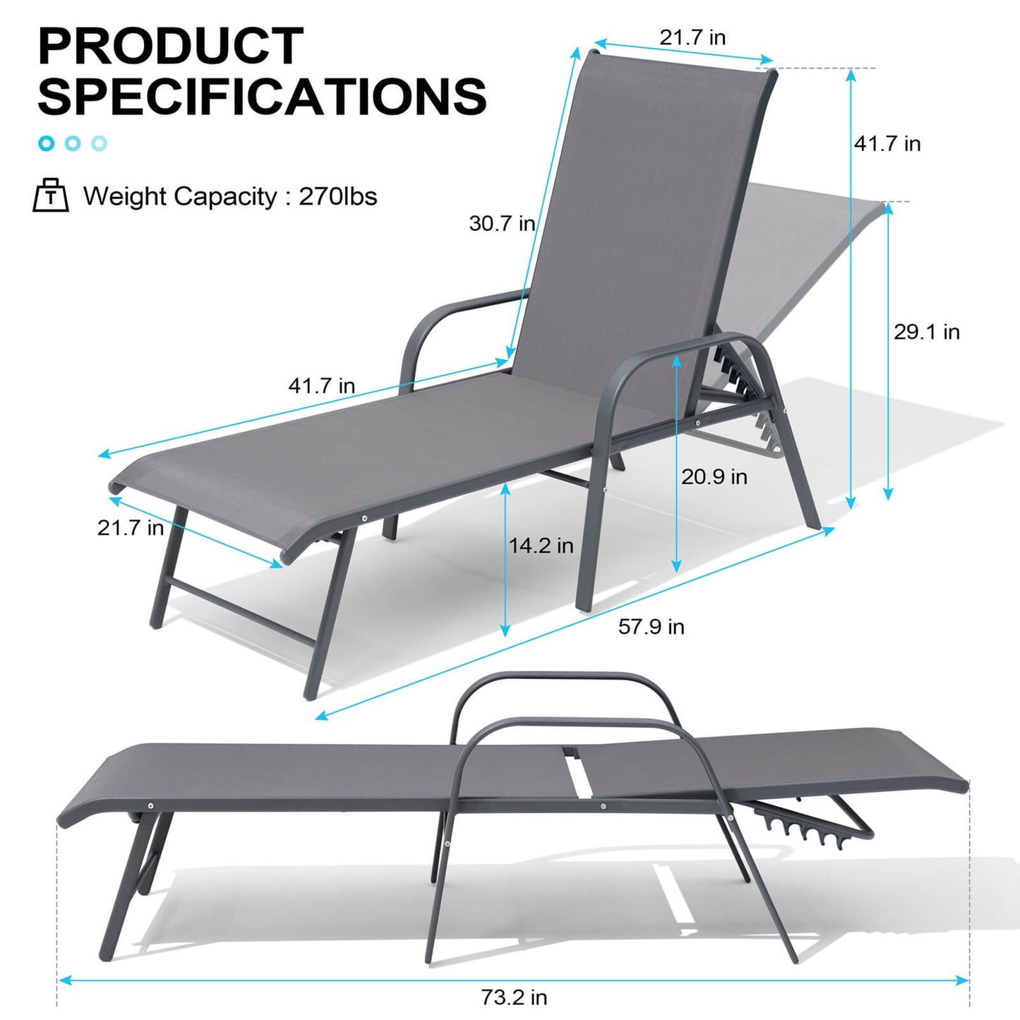 Aluminum Adjustable Outdoor Chaise Lounge Set of 2