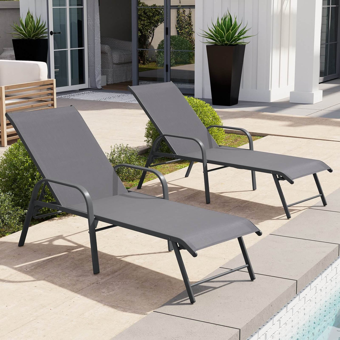 Aluminum Adjustable Outdoor Chaise Lounge Set of 2