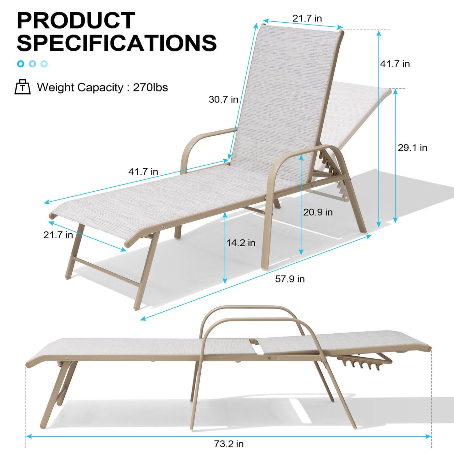 Aluminum Adjustable Outdoor Chaise Lounge Set of 2