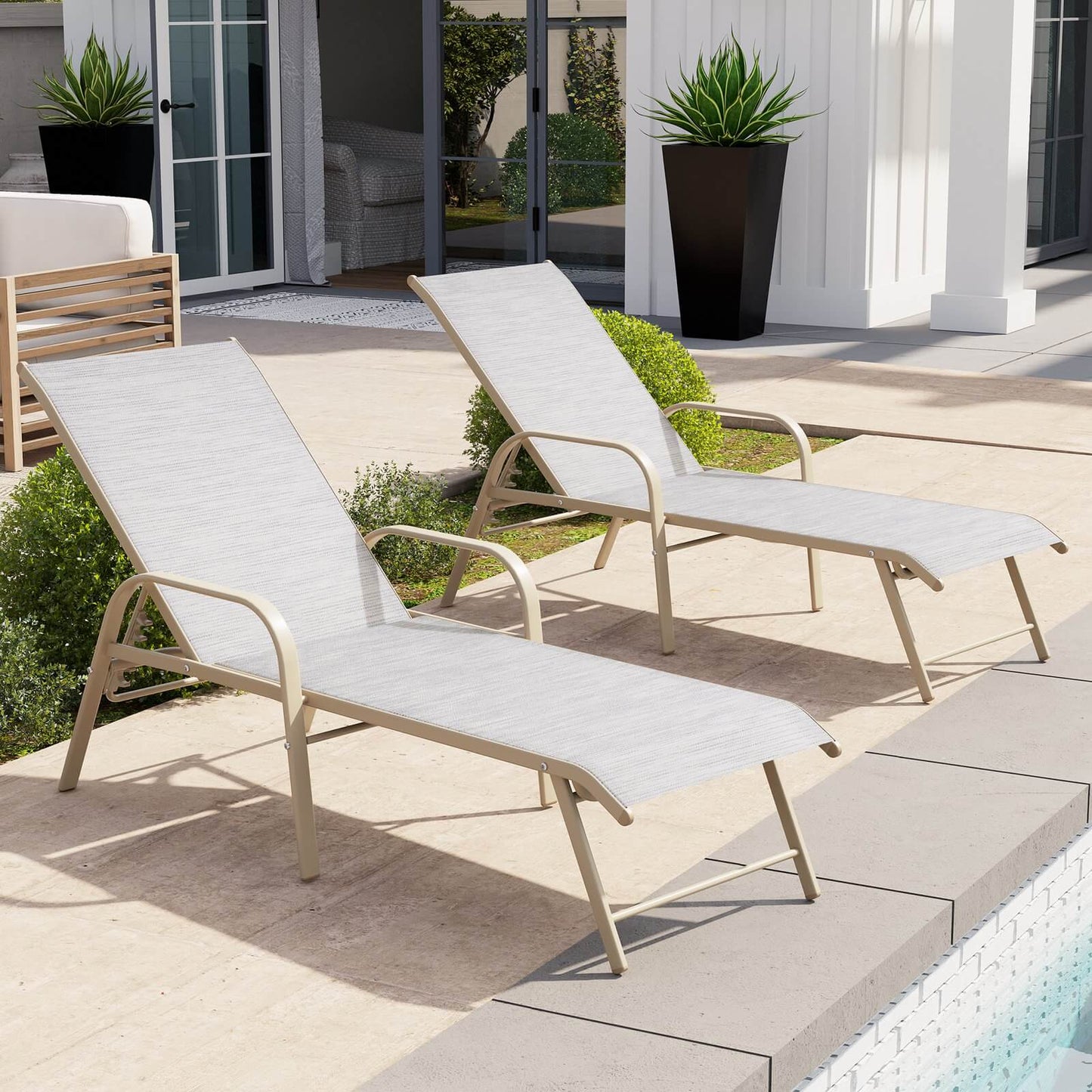 Aluminum Adjustable Outdoor Chaise Lounge Set of 2
