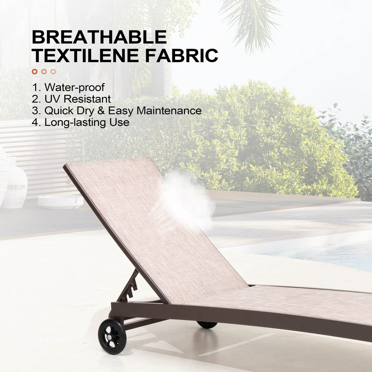 Aluminum/Steel Adjustable Outdoor Chaise Lounge Set of 2 with Wheels