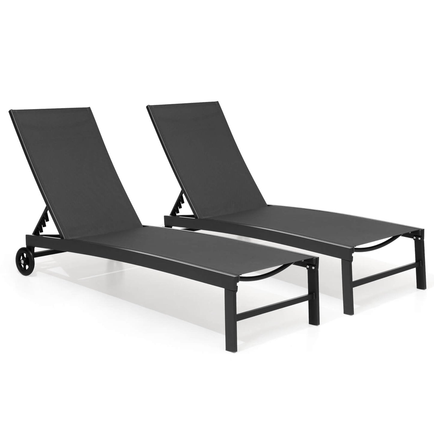 Aluminum/Steel Adjustable Outdoor Chaise Lounge Set of 2 with Wheels