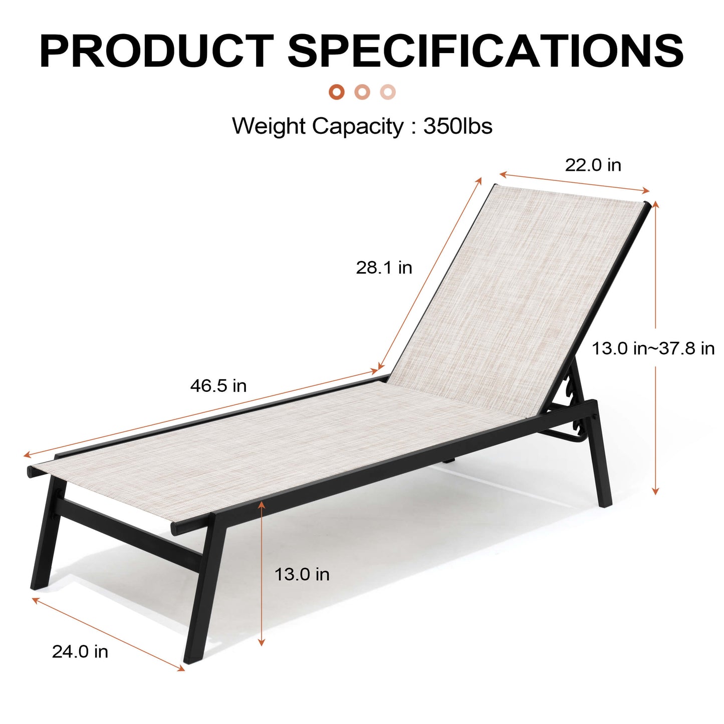 Steel Adjustable & Stackable Outdoor Chaise Lounge Set of 2