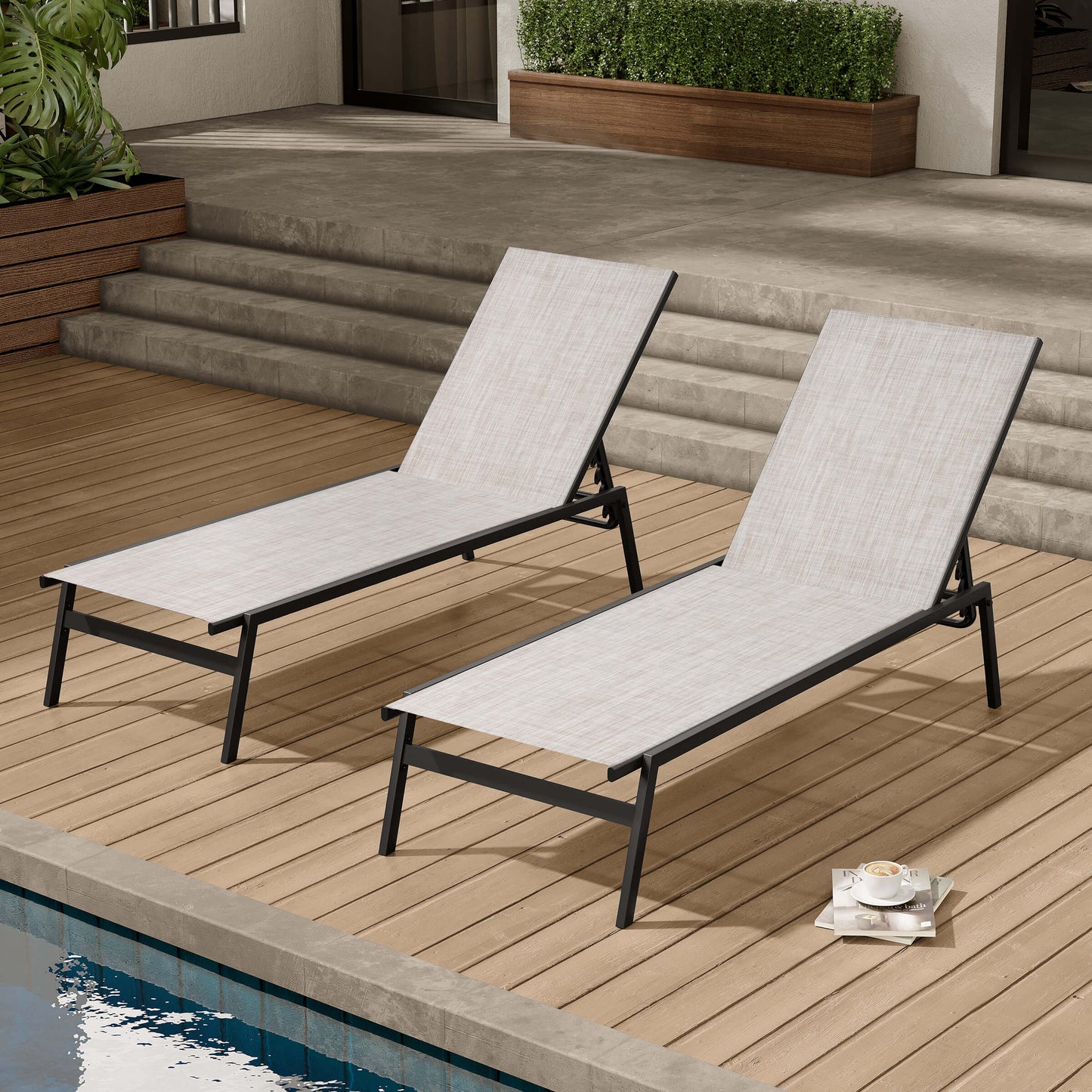 Steel Adjustable & Stackable Outdoor Chaise Lounge Set of 2
