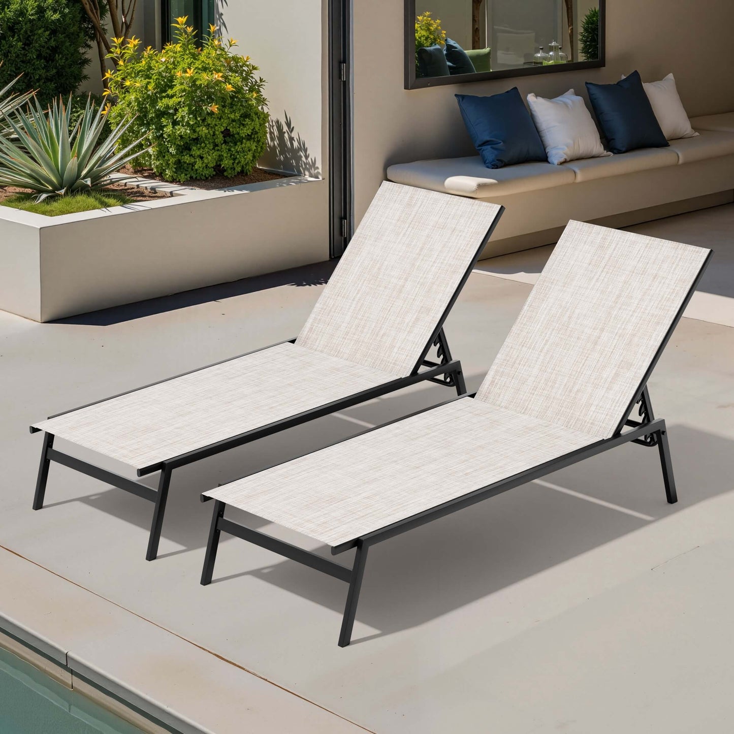 Steel Adjustable & Stackable Outdoor Chaise Lounge Set of 2