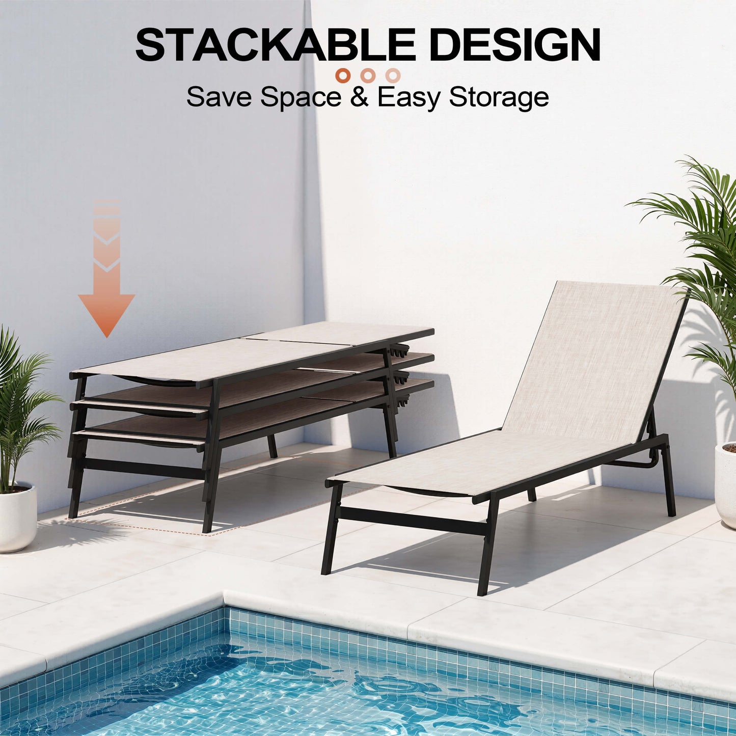 Steel Adjustable & Stackable Outdoor Chaise Lounge Set of 2