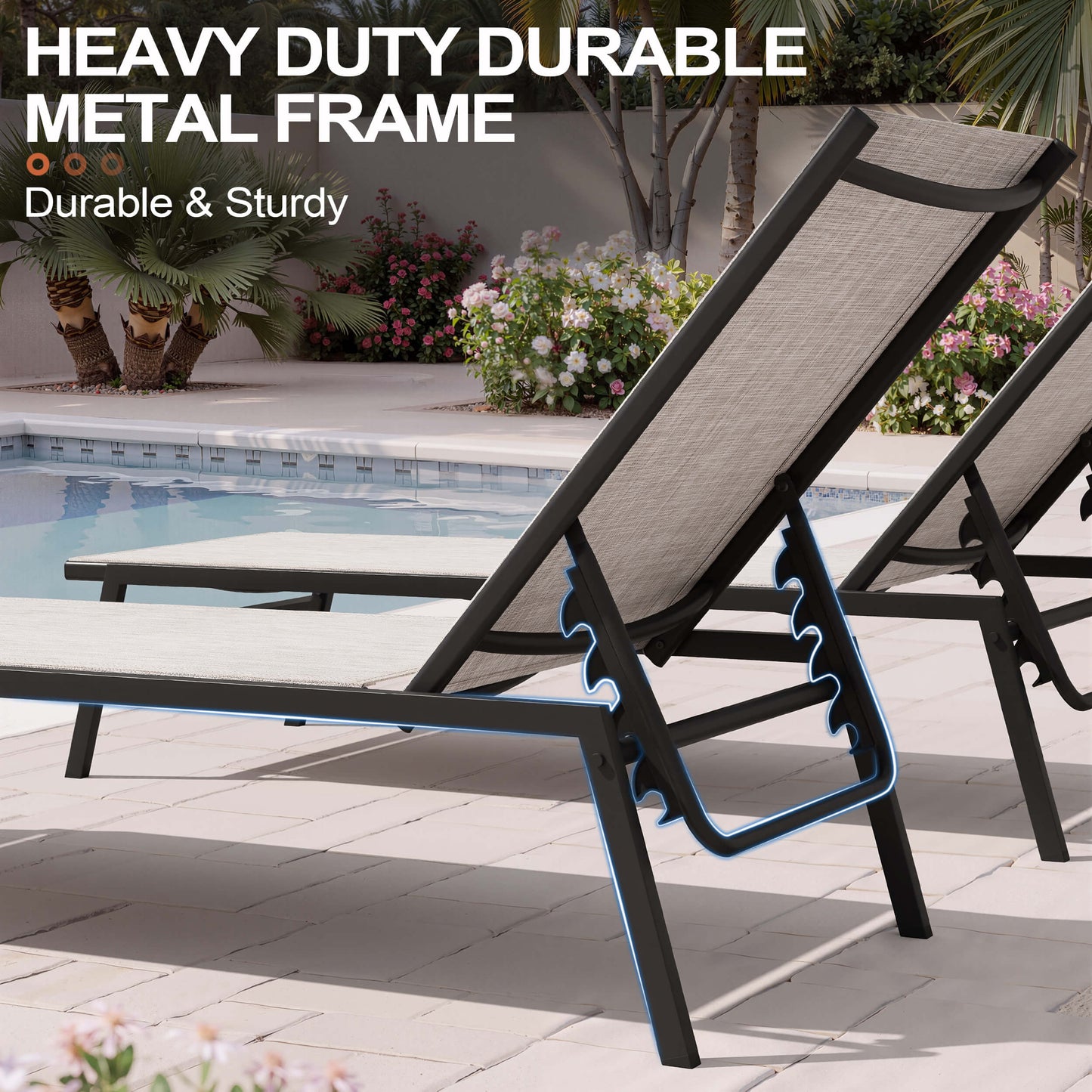 Steel Adjustable & Stackable Outdoor Chaise Lounge Set of 2