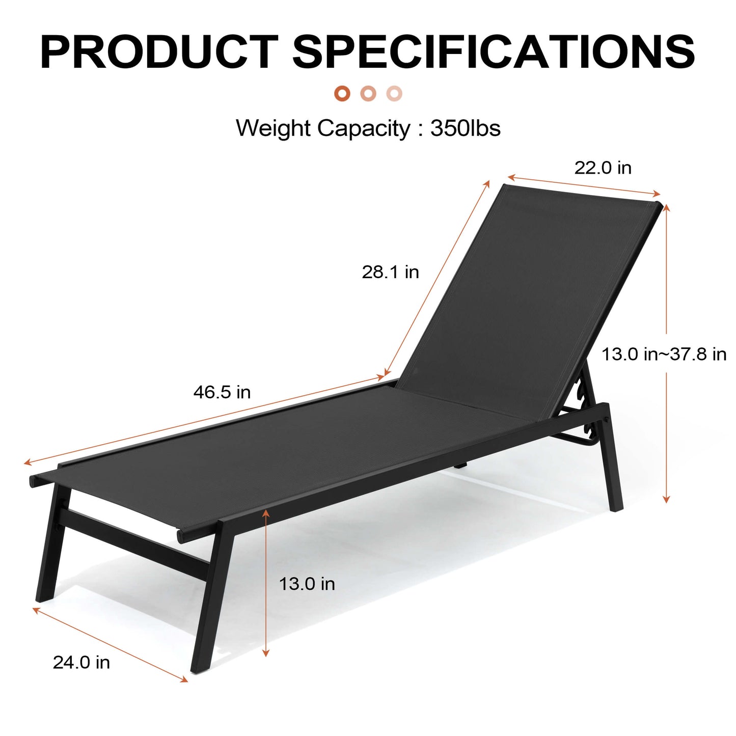 Steel Adjustable & Stackable Outdoor Chaise Lounge Set of 2