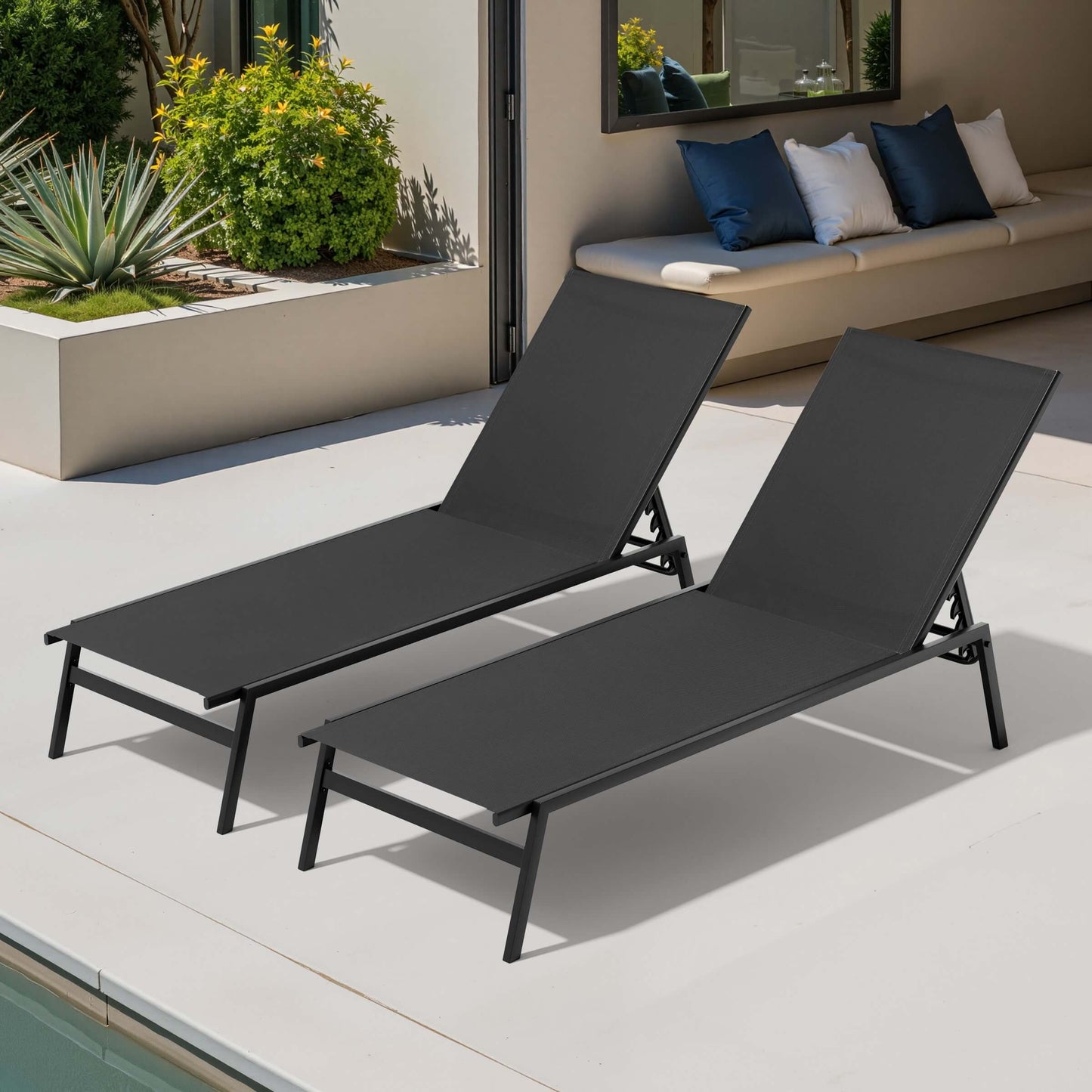Steel Adjustable & Stackable Outdoor Chaise Lounge Set of 2