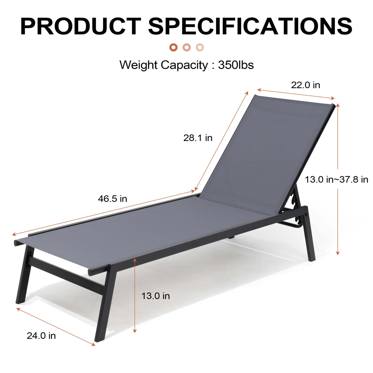 Steel Adjustable & Stackable Outdoor Chaise Lounge Set of 2