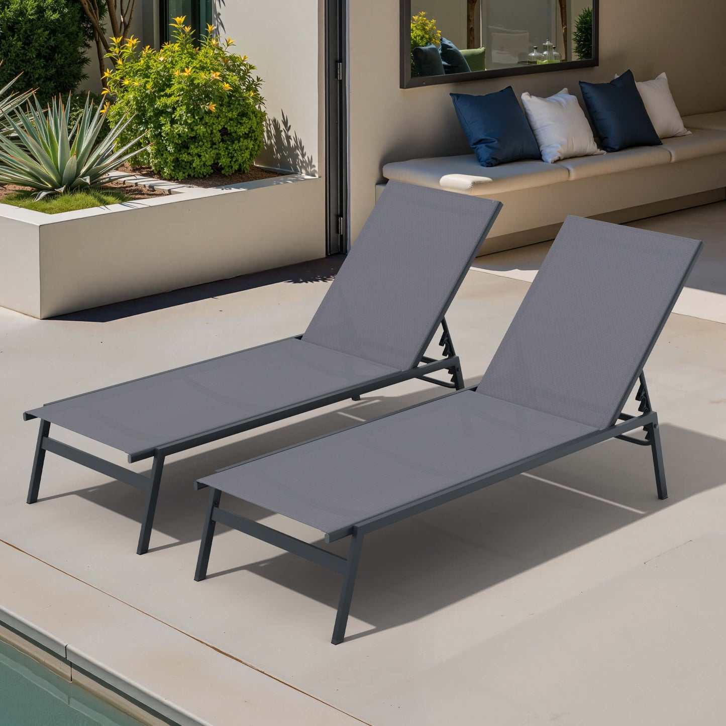 Steel Adjustable & Stackable Outdoor Chaise Lounge Set of 2