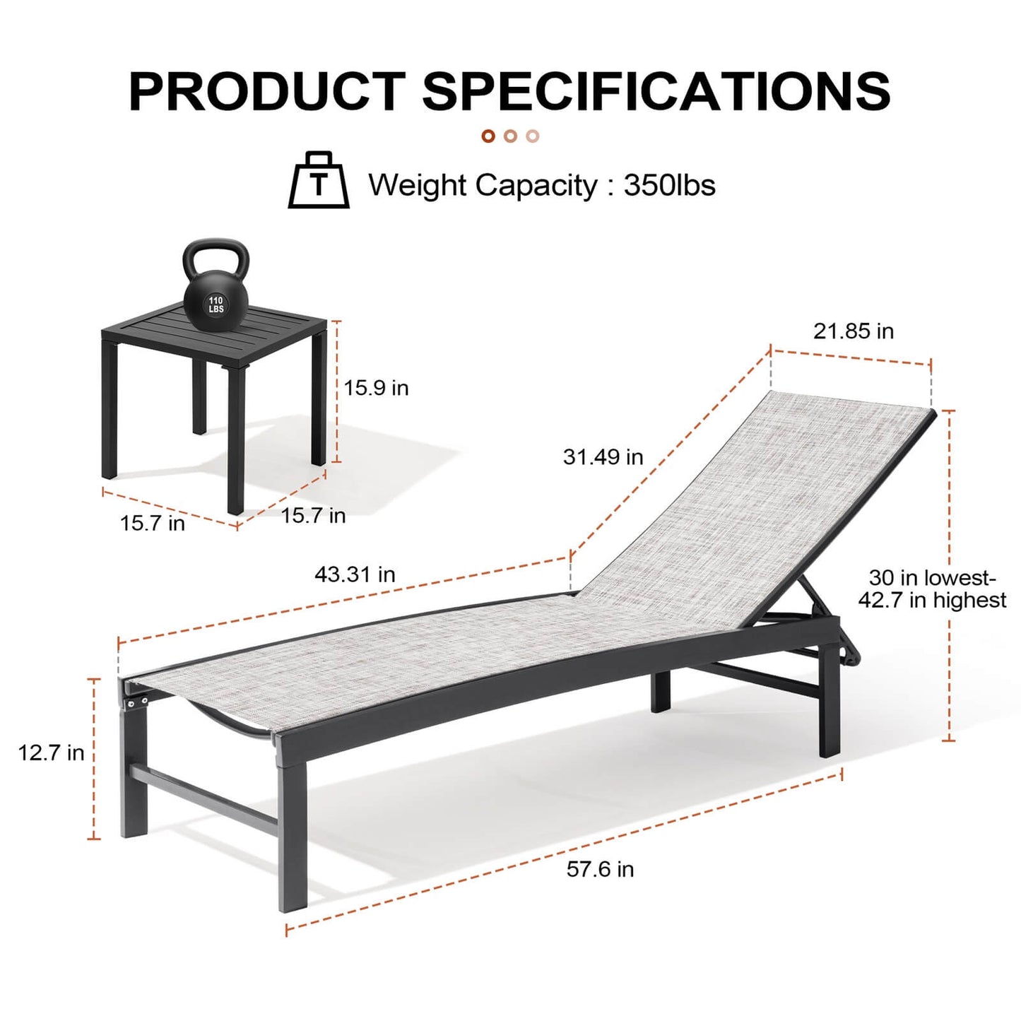 Steel Adjustable Outdoor Chaise Lounge