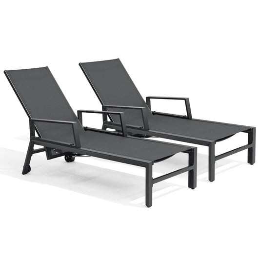 Adjustable Aluminum Outdoor Chaise Lounge Set of 2 with Wheels