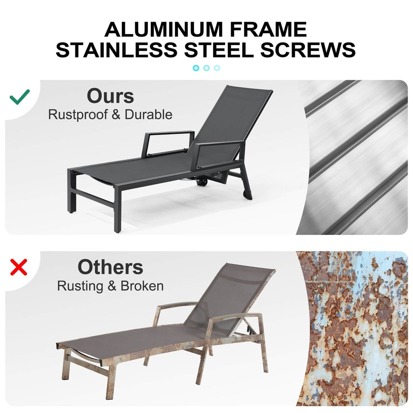 Adjustable Aluminum Outdoor Chaise Lounge Set of 2 with Wheels