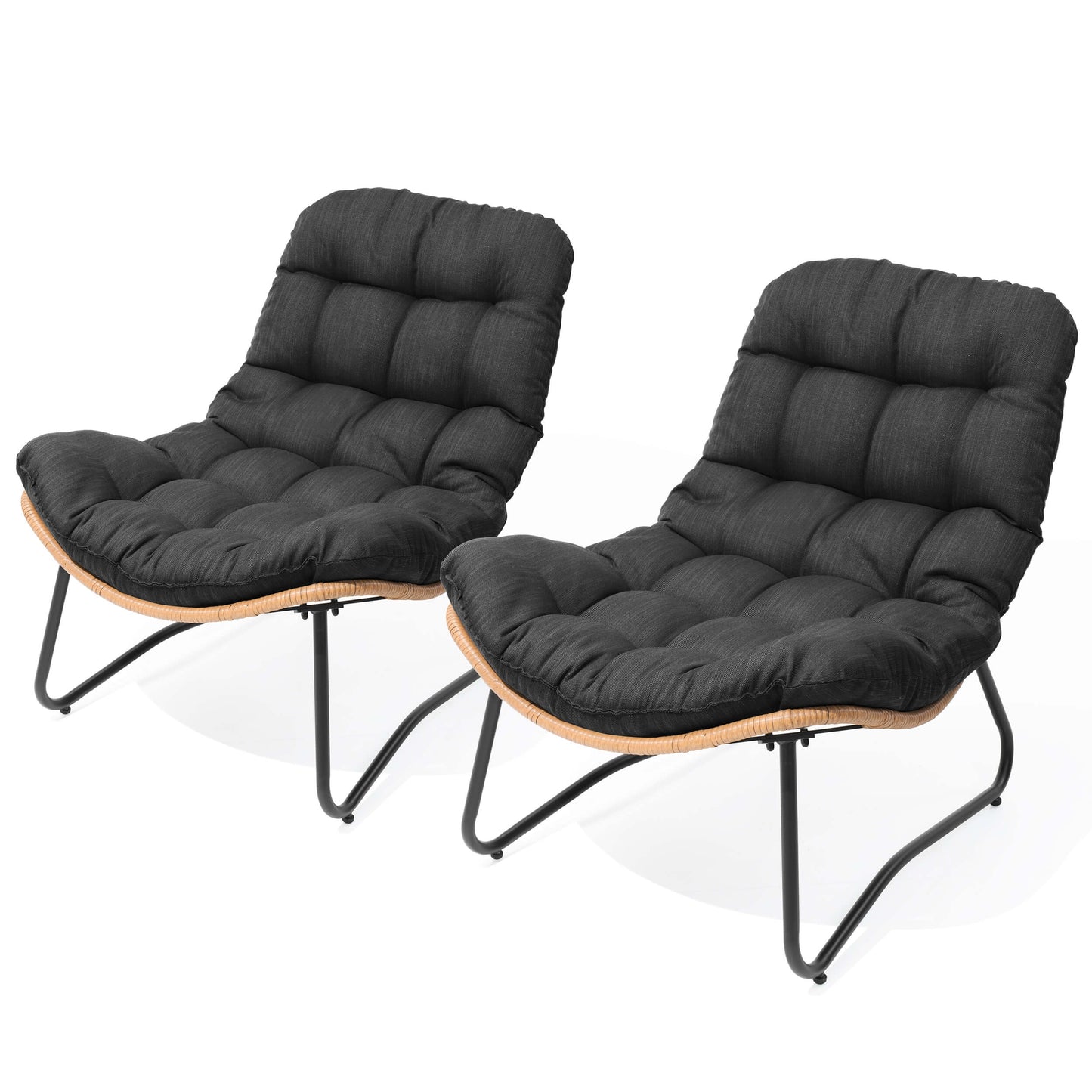 PE Wicker Outdoor Patio Chair Set of 2 with Cushion
