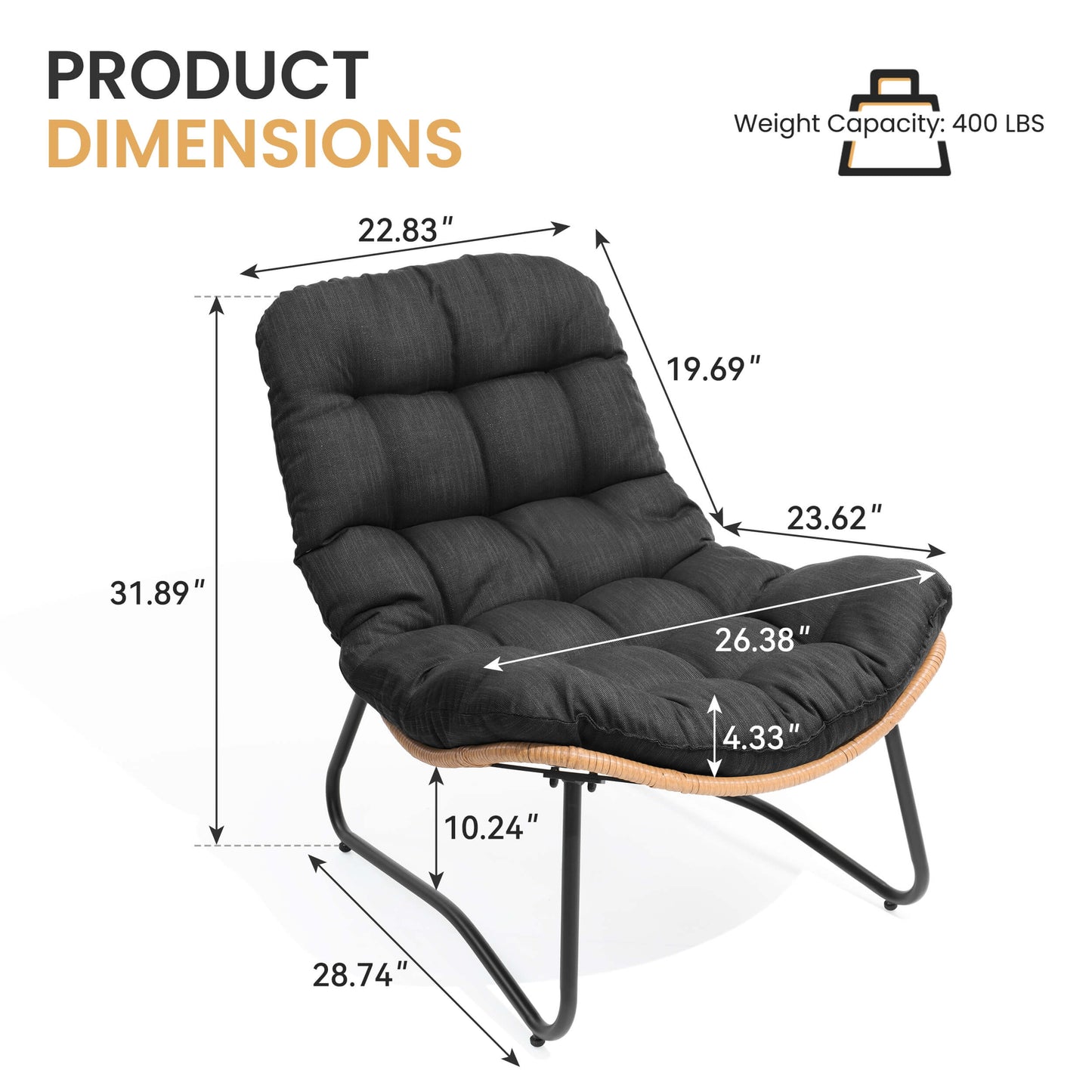 PE Wicker Outdoor Patio Chair Set of 2 with Cushion