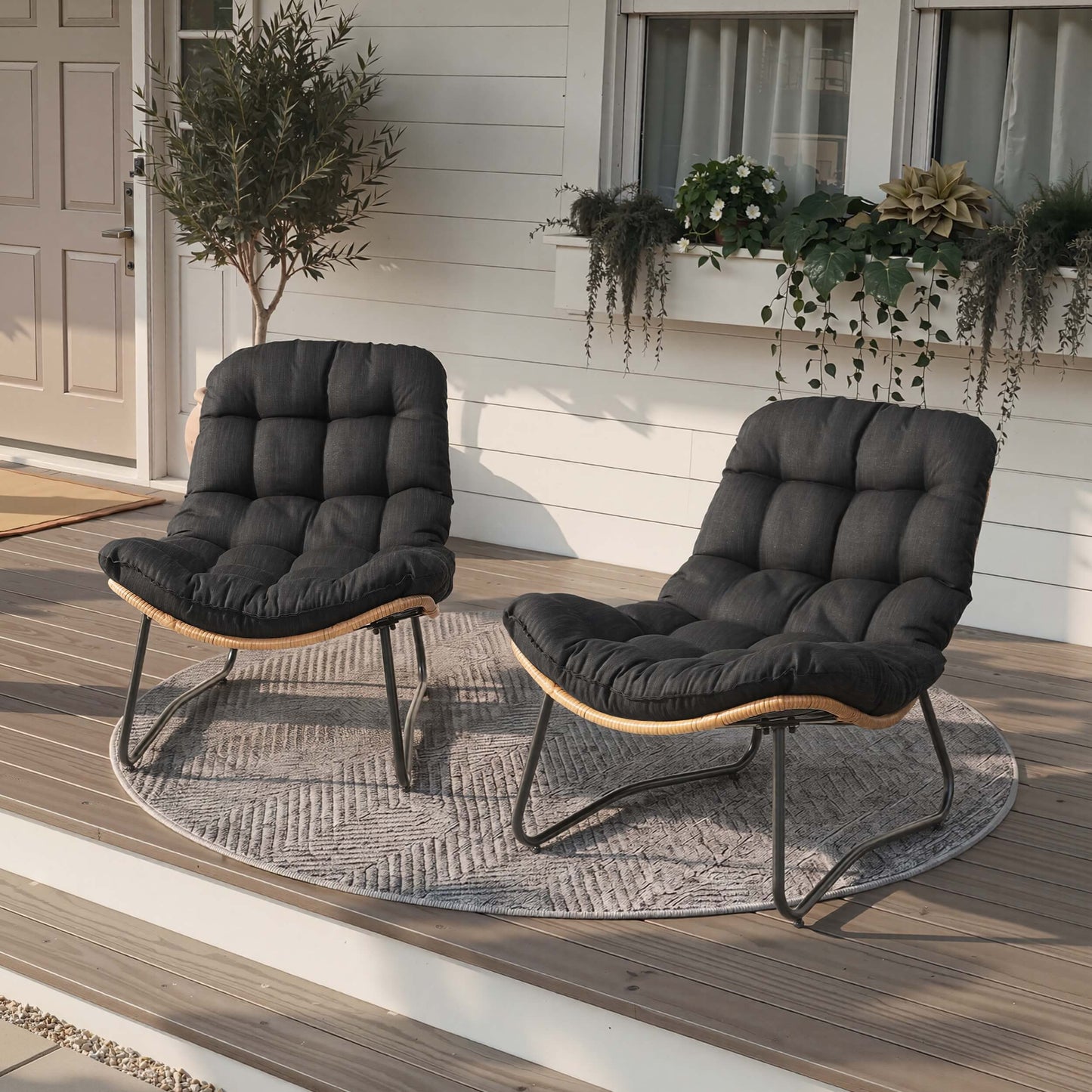PE Wicker Outdoor Patio Chair Set of 2 with Cushion