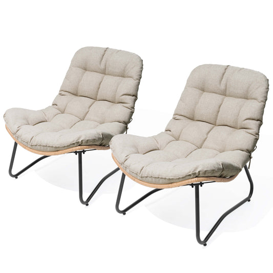 PE Wicker Outdoor Patio Chair Set of 2 with Cushion
