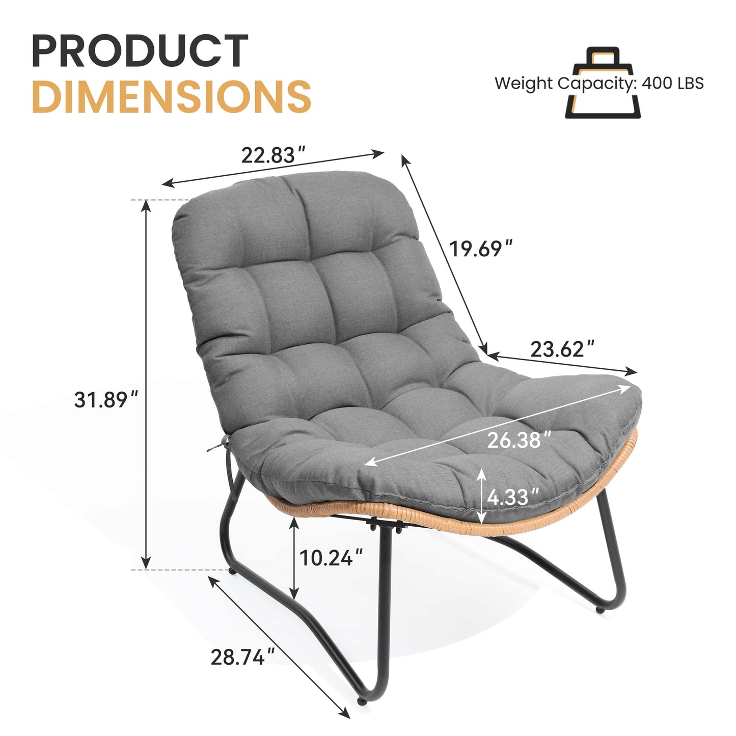 PE Wicker Outdoor Patio Chair Set of 2 with Cushion