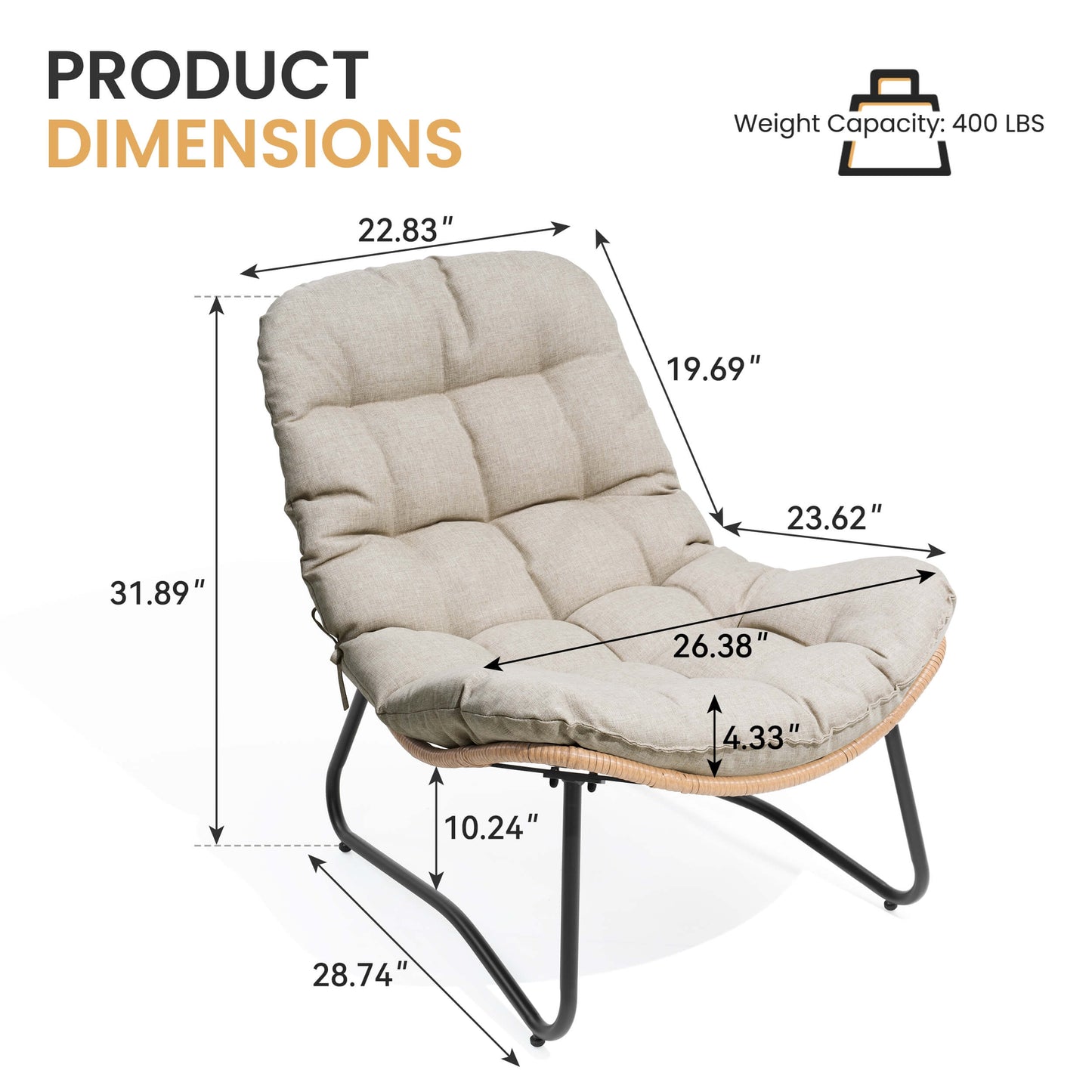 PE Wicker Outdoor Patio Chair Set of 2 with Cushion